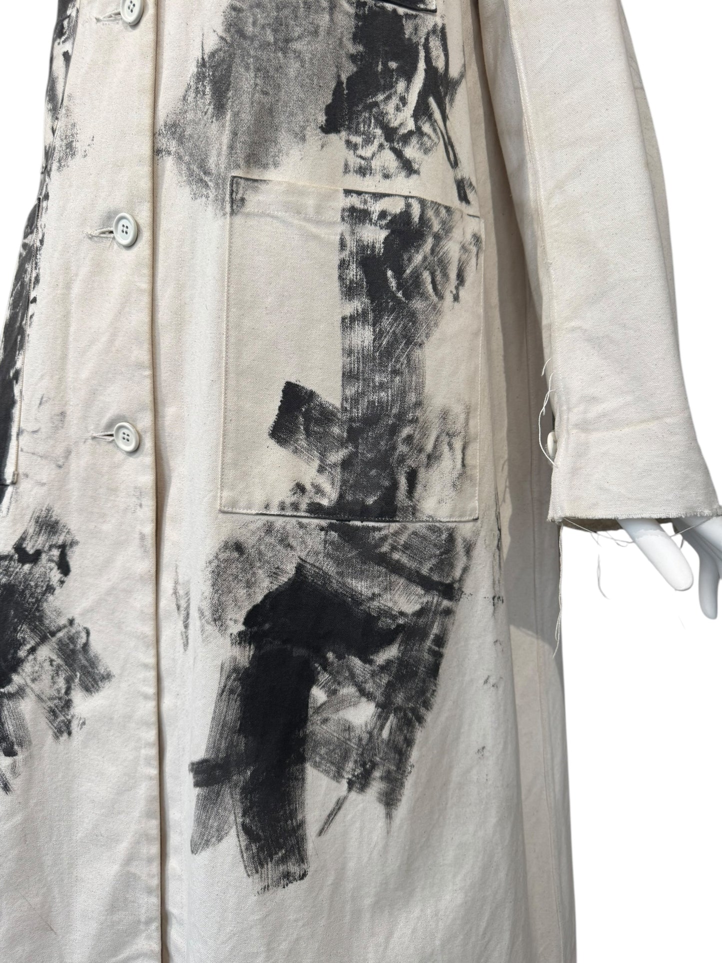 ELENA DAWSON 2010s CREAM COTTON CANVAS HAND-PAINTED COAT