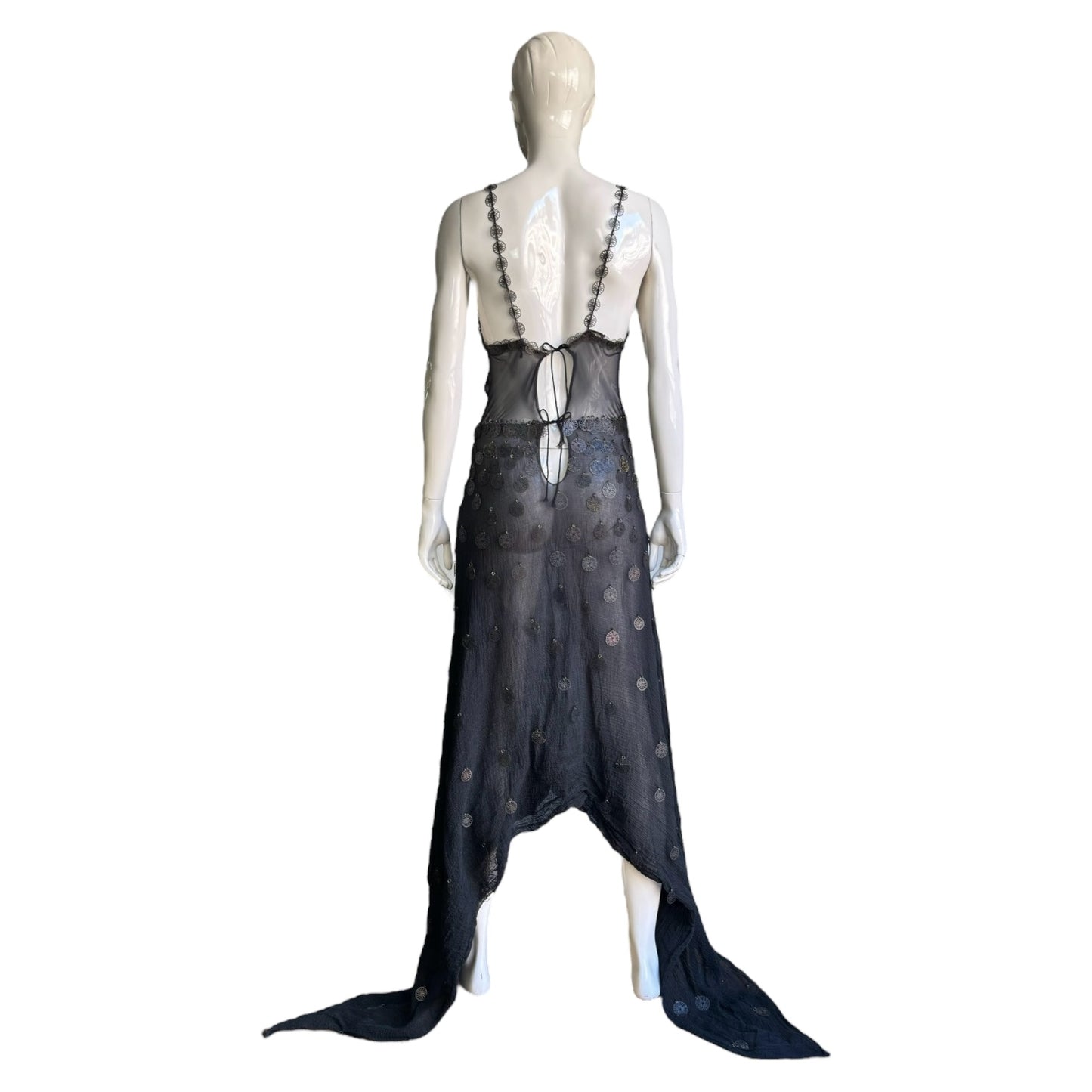 ROMEO GIGLI SS2001 BLACK SHEER EMBELLISHED MAXI DRESS