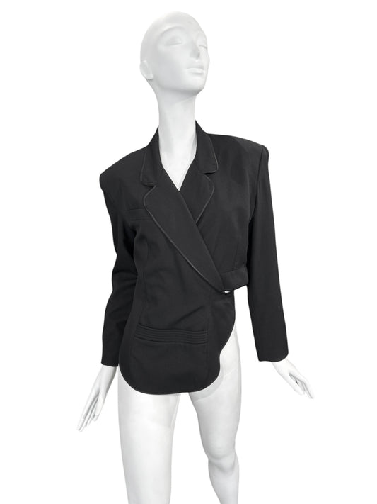 PLEIN SUD 1980s BLACK WOOL BLEND WRAP BLAZER