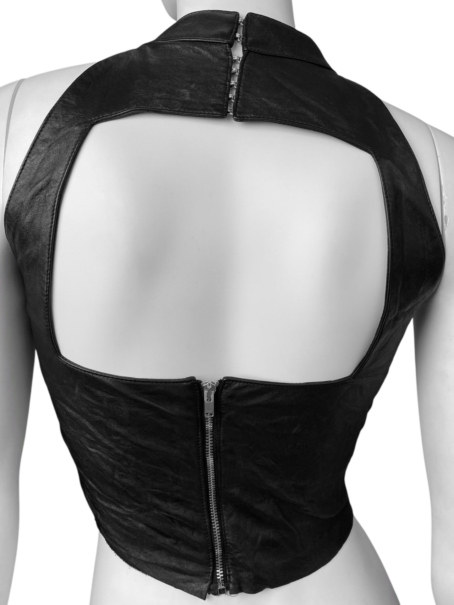 SAINT LAURENT FW2015 BY HEDI SLIMANE BLACK LEATHER OPEN BACK TANK TOP