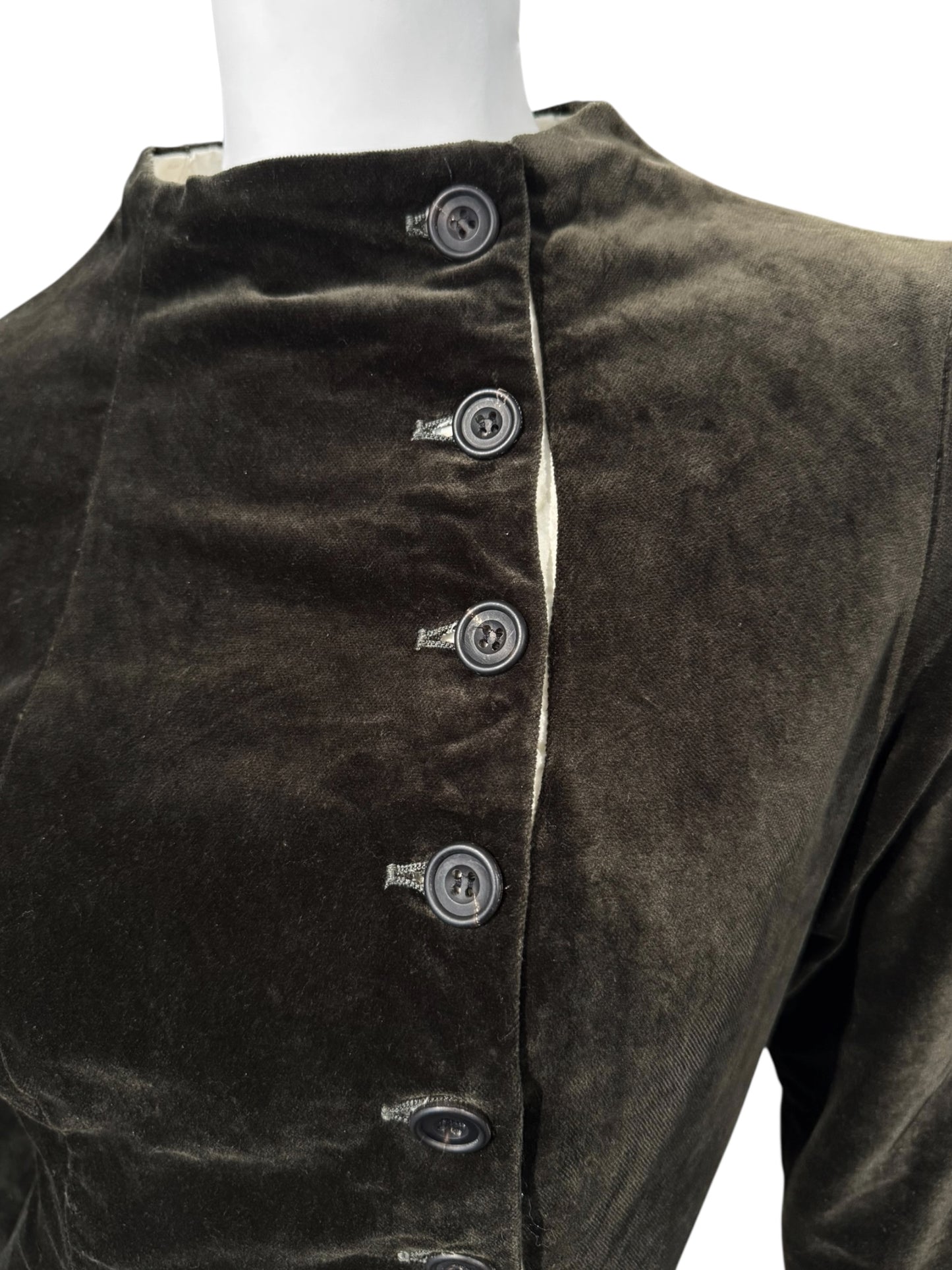 PAUL HARNDEN SHOEMAKERS 2000s DARK OLIVE VELVET MAXI ASYMMETRIC BUTTON MAXI DRESS