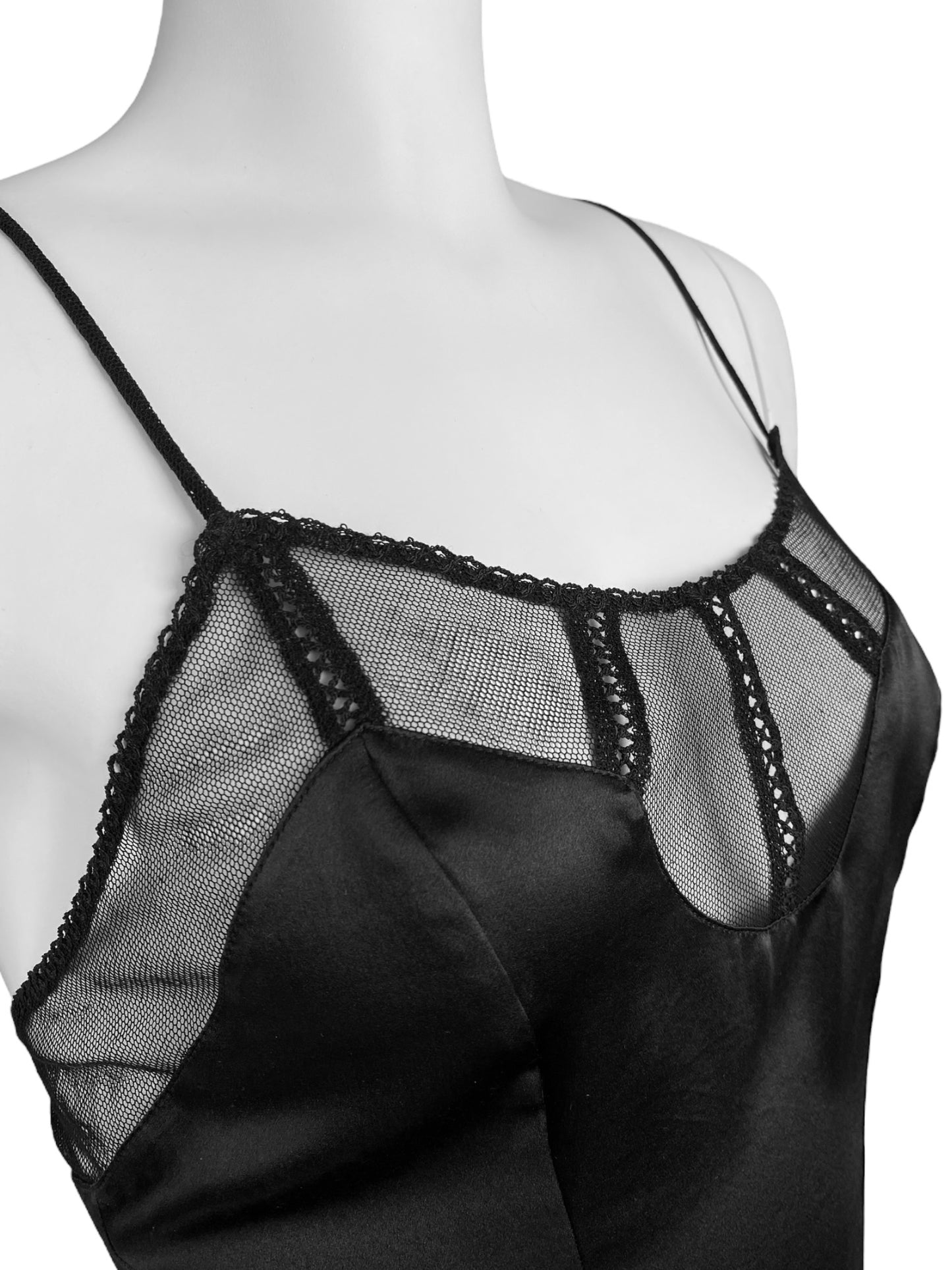 PLEIN SUD FW1994 BLACK SILK & TULLE PICOT CAMI TOP