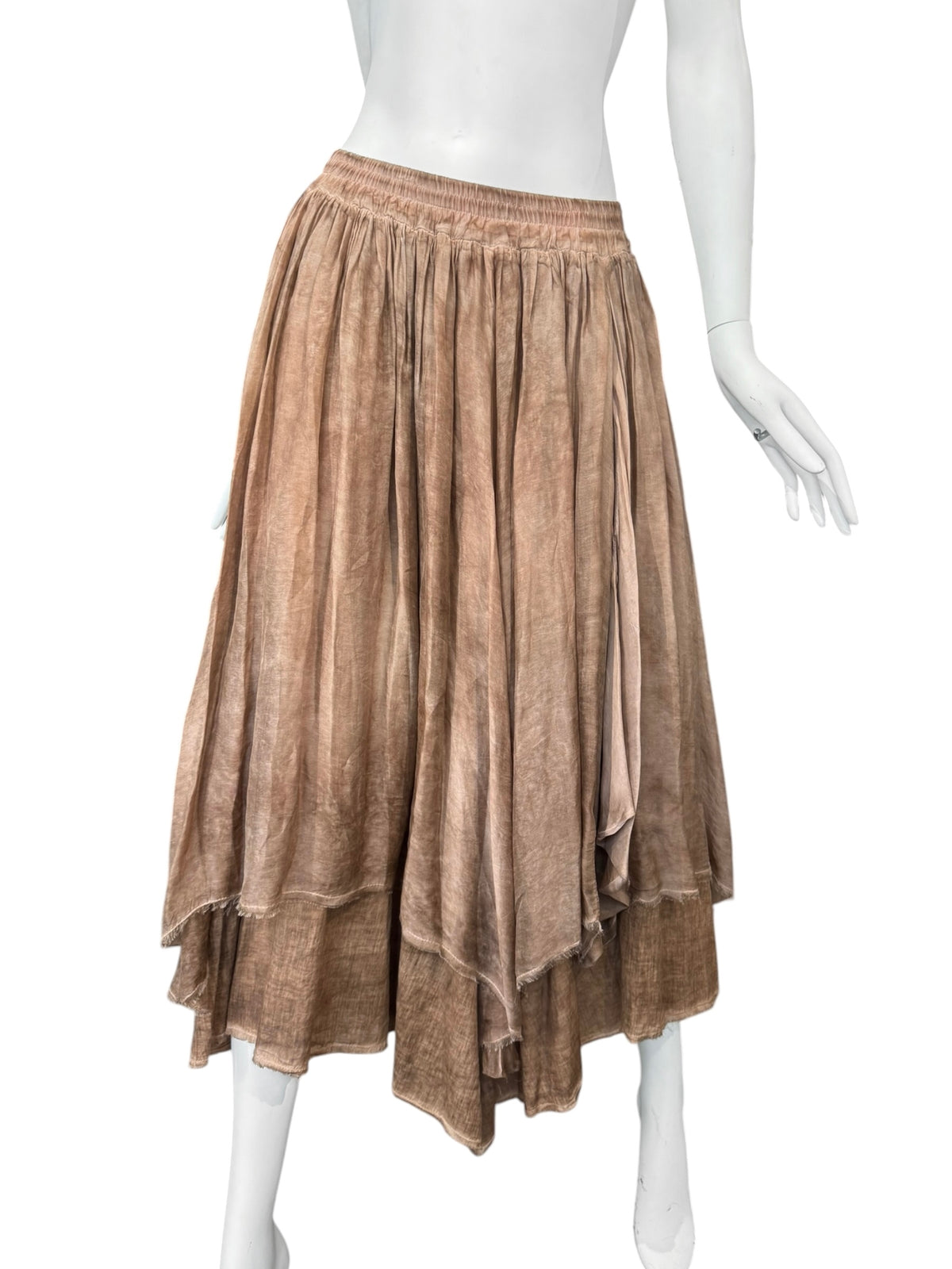SANCTAMUERTE 2020s RUST LAYERED MAXI SKIRT