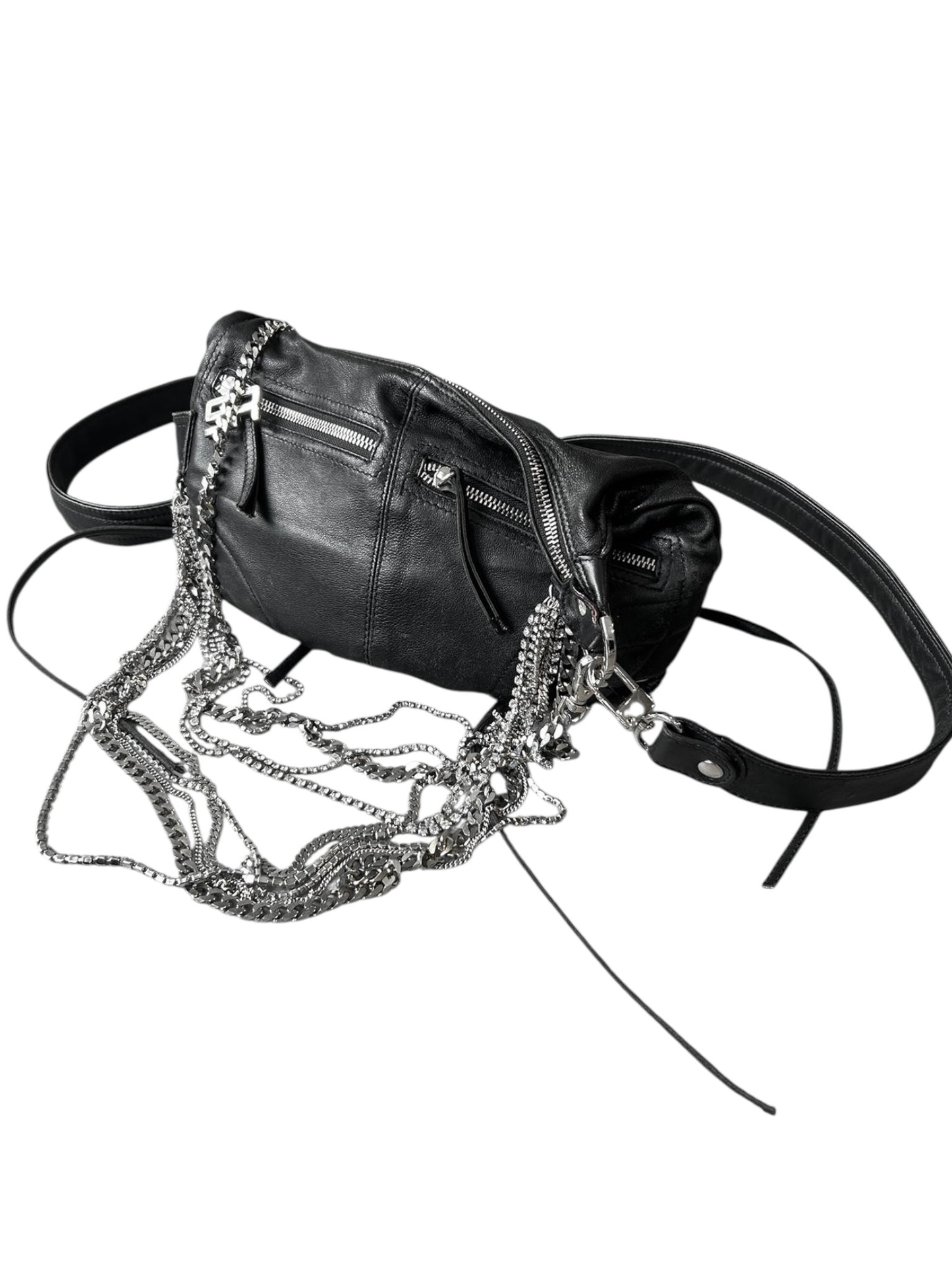 SONIA RYKIEL 2000s BLACK LEATHER CHAINS EMBELLISHED BAG