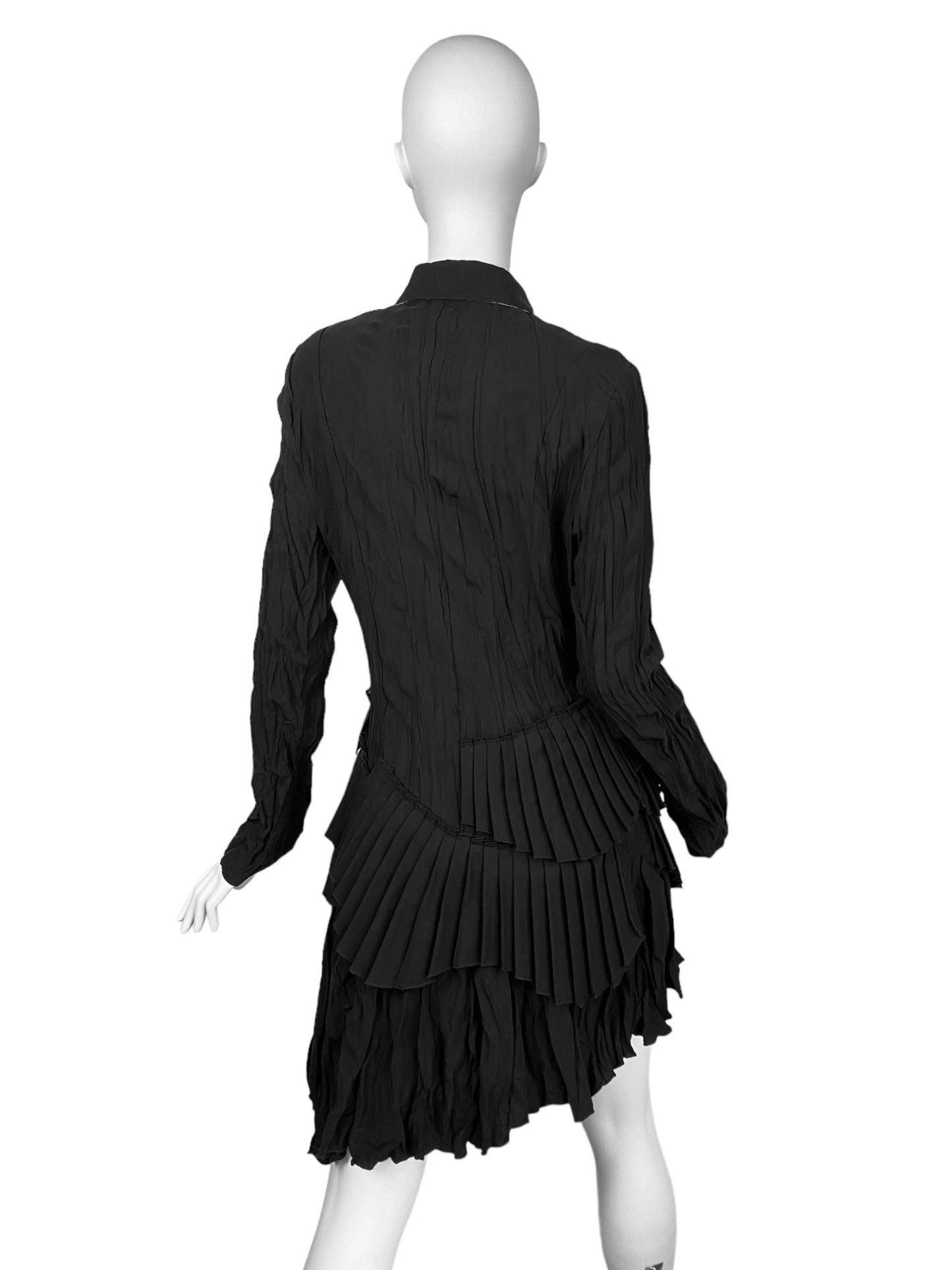 LEIKO 2000s BLACK ASYMMETRICAL PLEATED LONG SHIRT