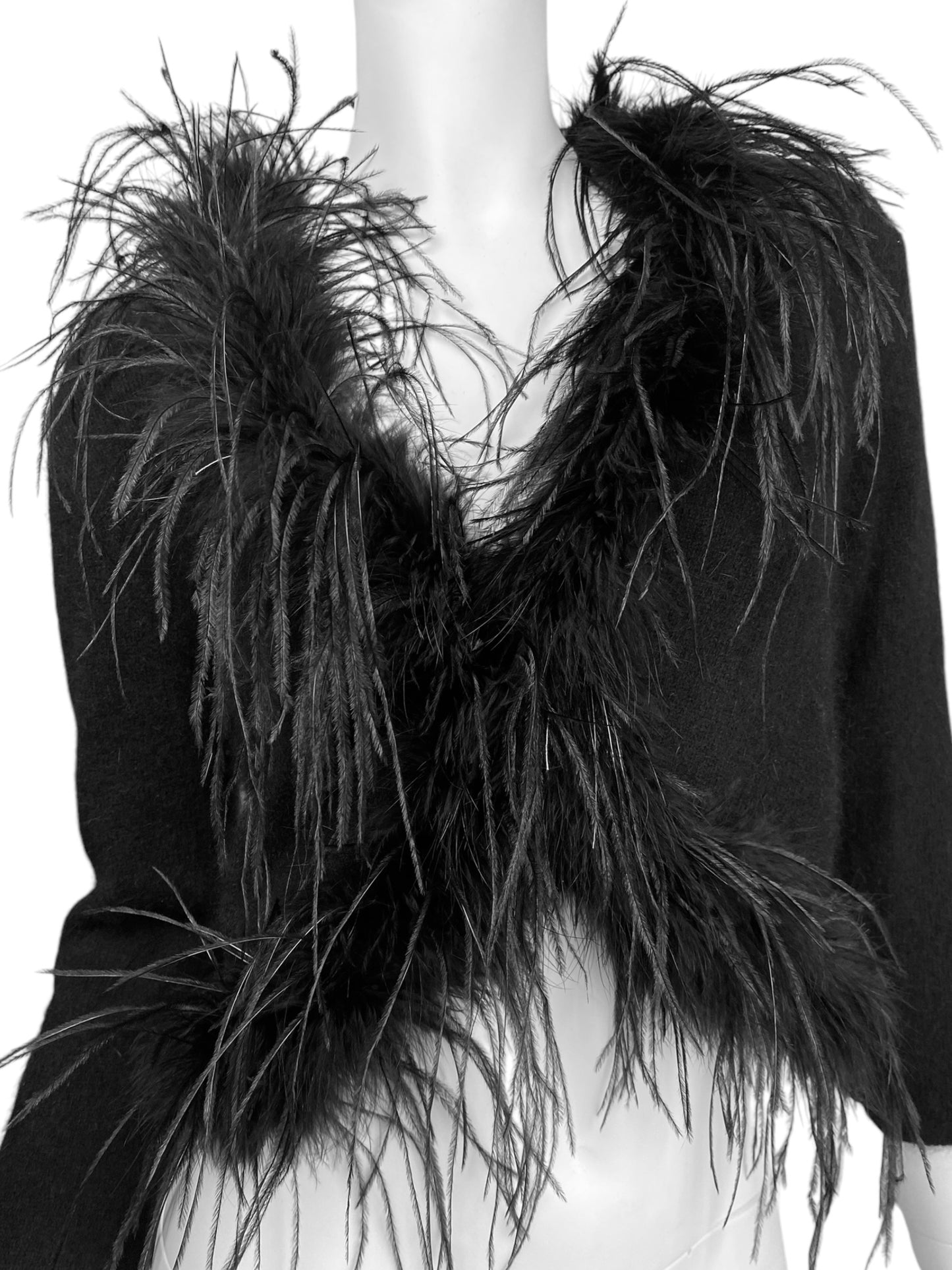 2000s BLACK ANGORA OSTRICH FEATHERS CARDIGAN