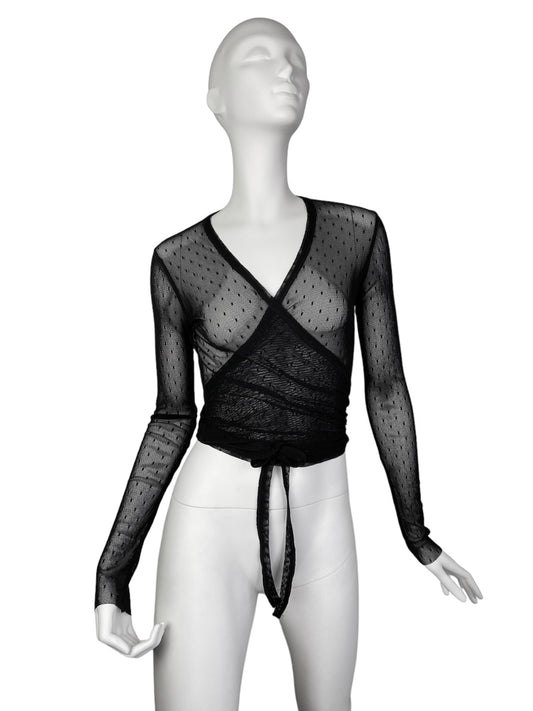 JEAN-PAUL GAULTIER 2000s BLACK MESH WRAP TOP