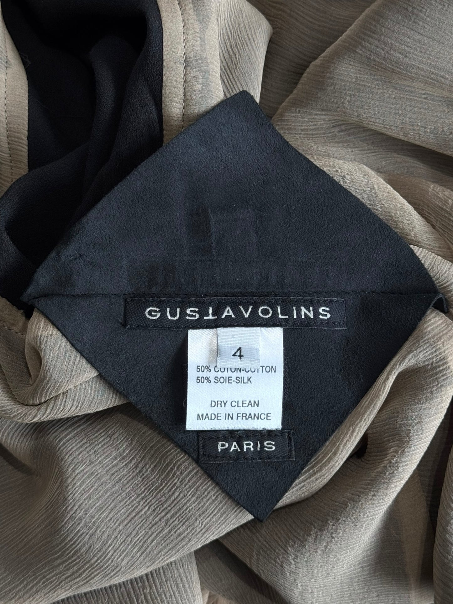GUSTAVO LINS HAUTE COUTURE SS2009 DARK GREY & BEIGE SILK LAYERED PLEATED MIDI DRESS