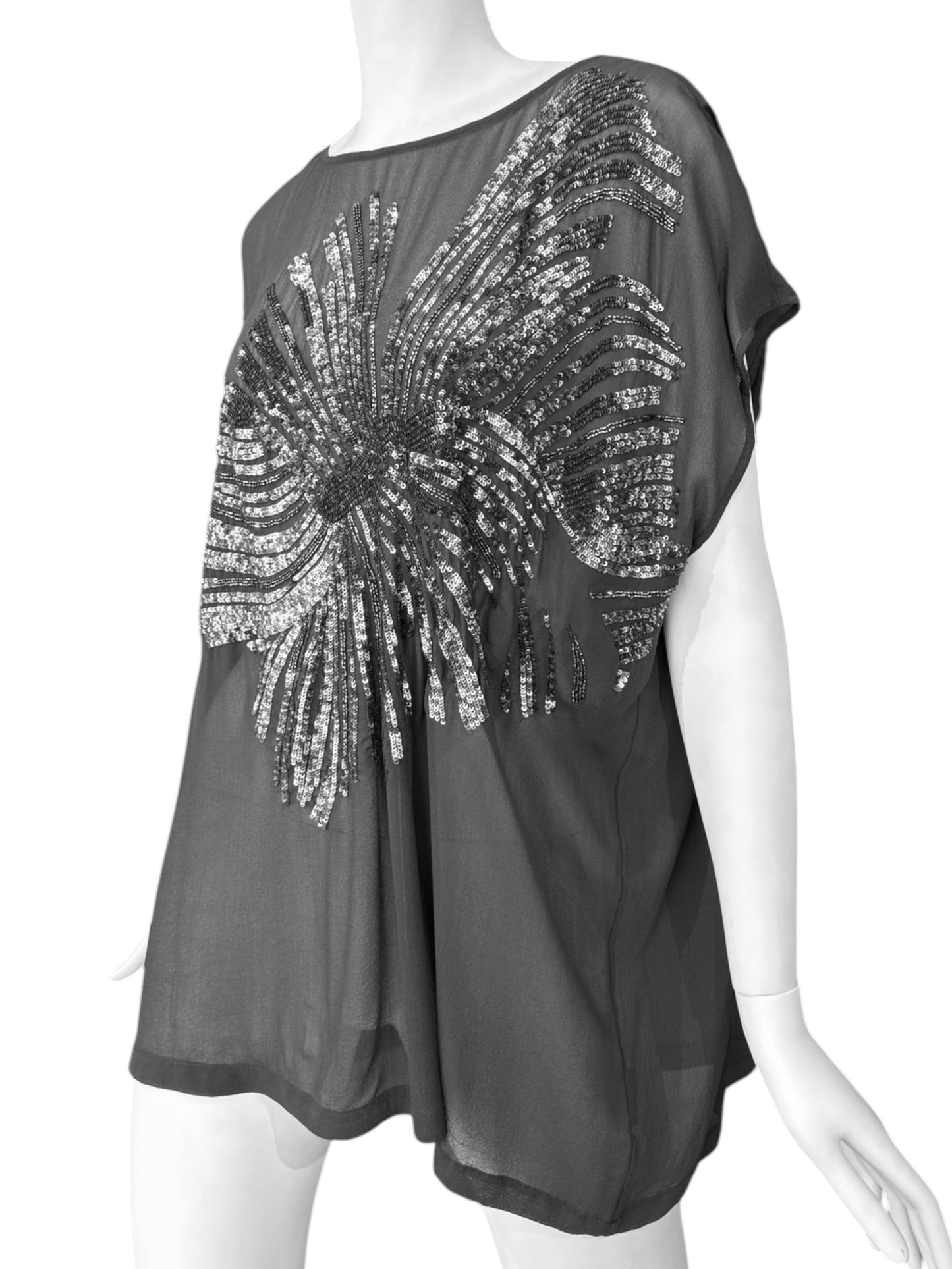 PEACHOO + KREJBERG 2010s BLACK SILK EMBELLISHED TANK TOP