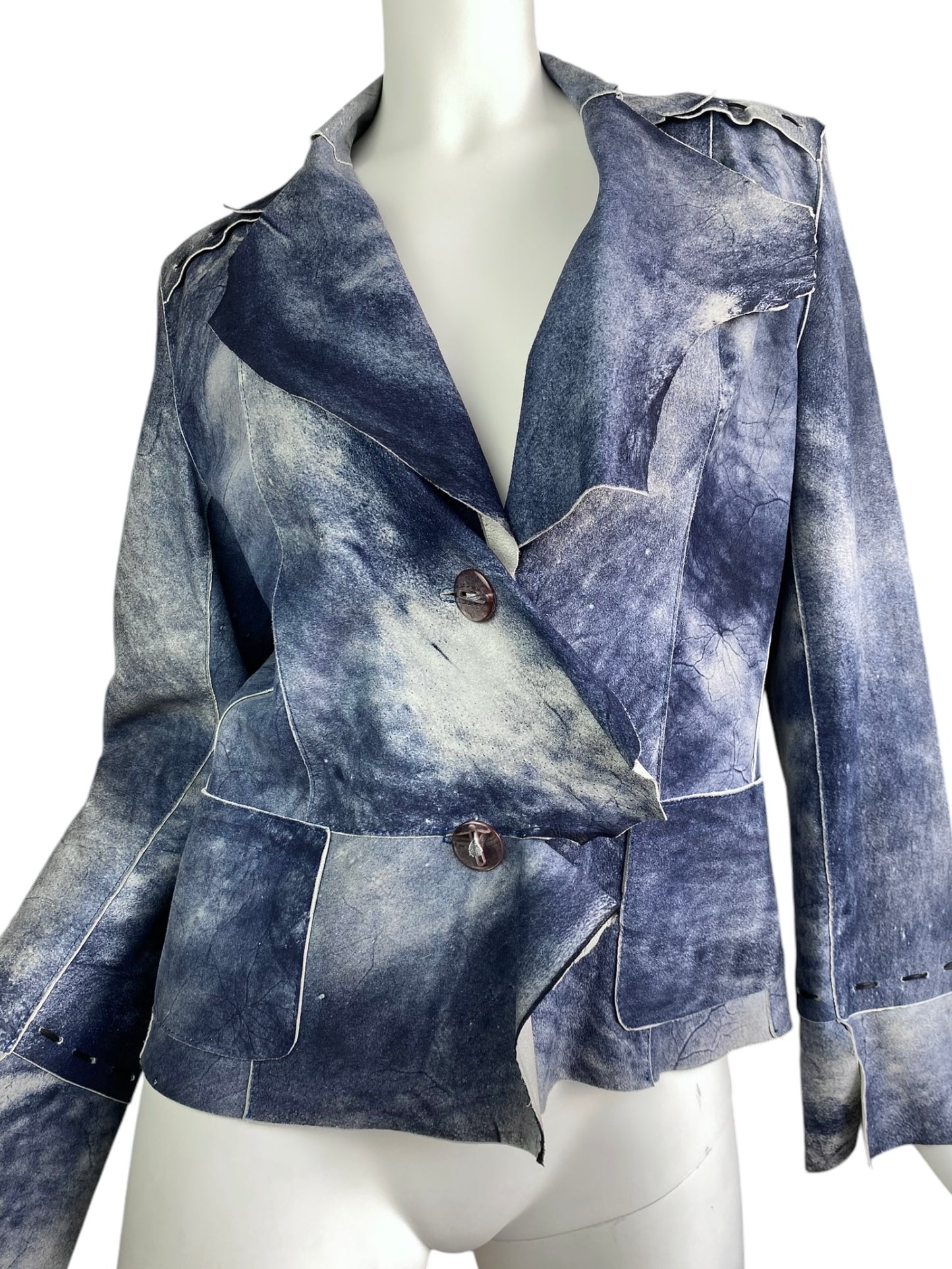 QI-DO 2000s BLUE TIE & DYE DISTRESS LEATHER JACKET