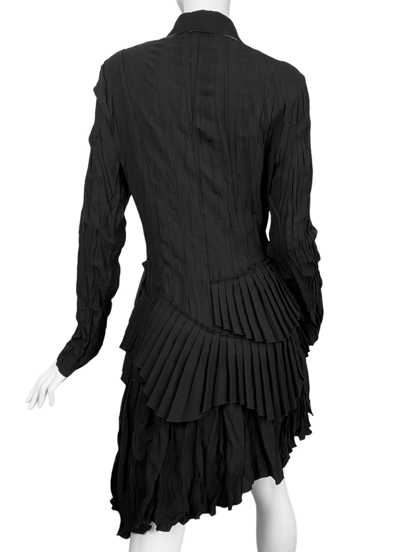 LEIKO 2000s BLACK ASYMMETRICAL PLEATED LONG SHIRT