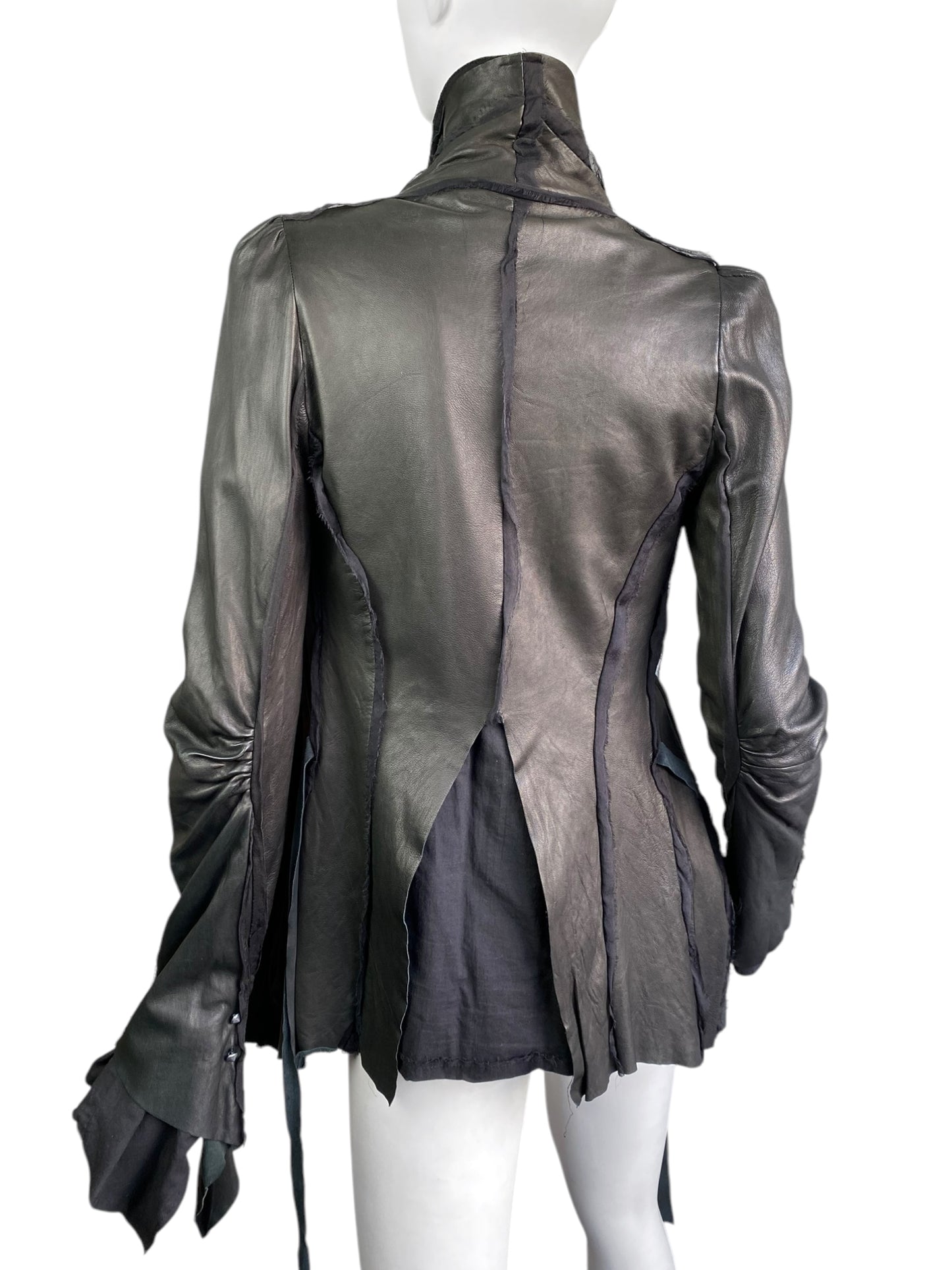 SHARON WAUCHOB FW2006 GREY LEATHER SILK TRIM ARTISANAL JACKET