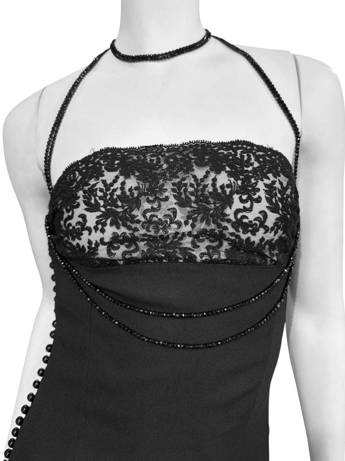 CHRISTIAN DIOR FW1997 BY JOHN GALLIANO BLACK LACE & BEADS MAXI DRESS
