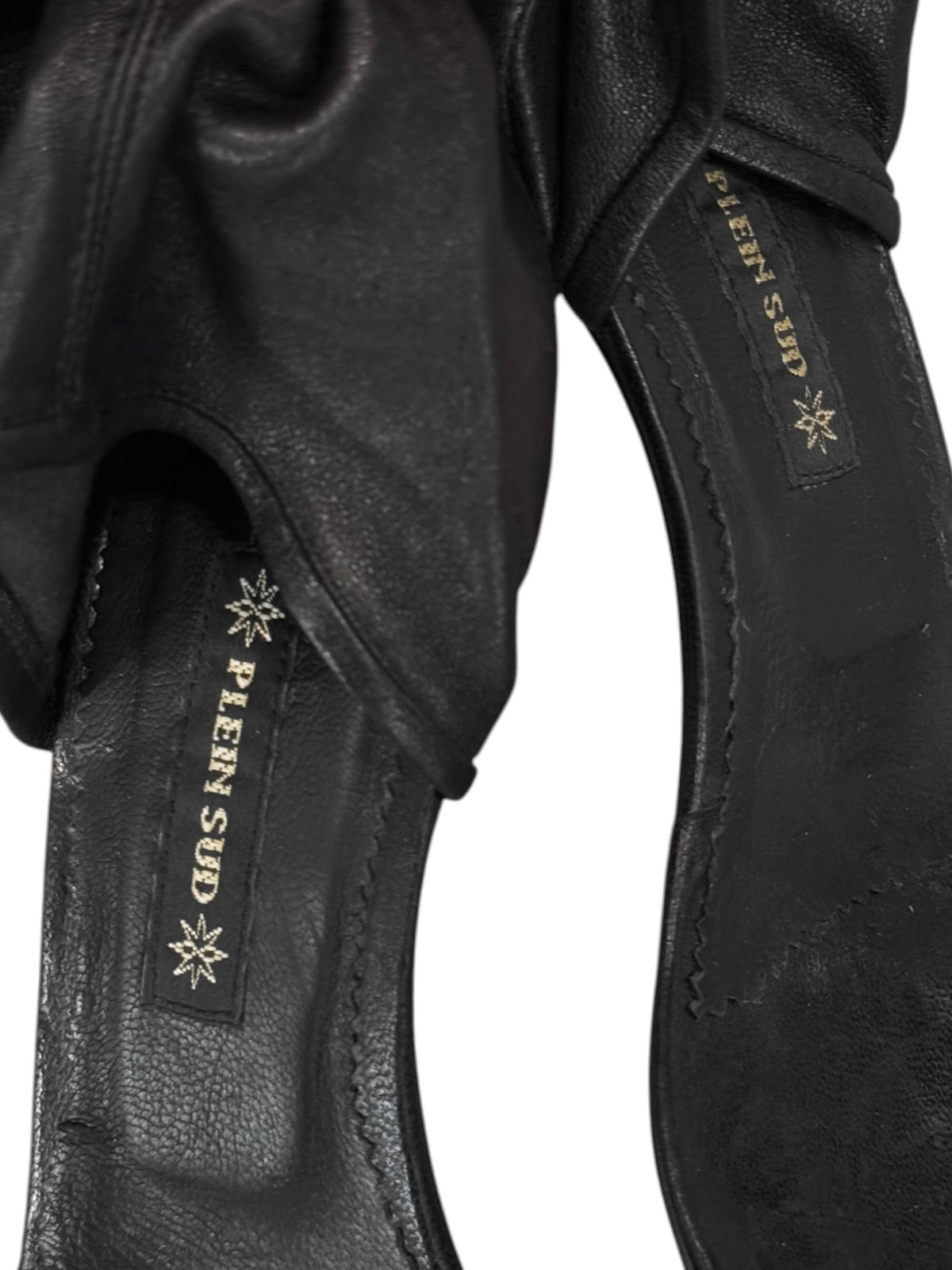 PLEIN SUD 2000s BLACK LEATHER OPEN BOOTS