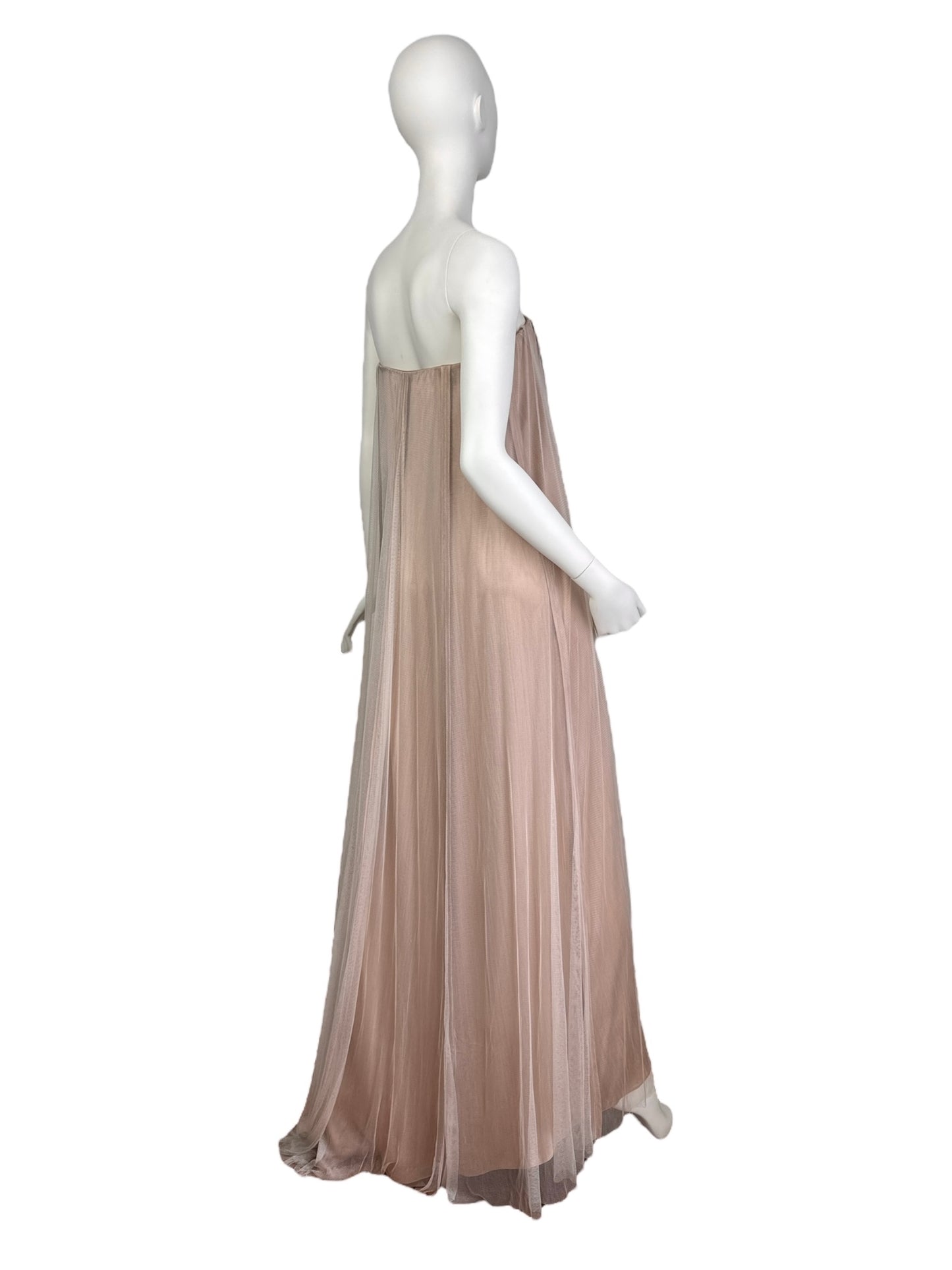 PORTS 1961 BEIGE SILK TULLE BUSTIER MAXI DRESS