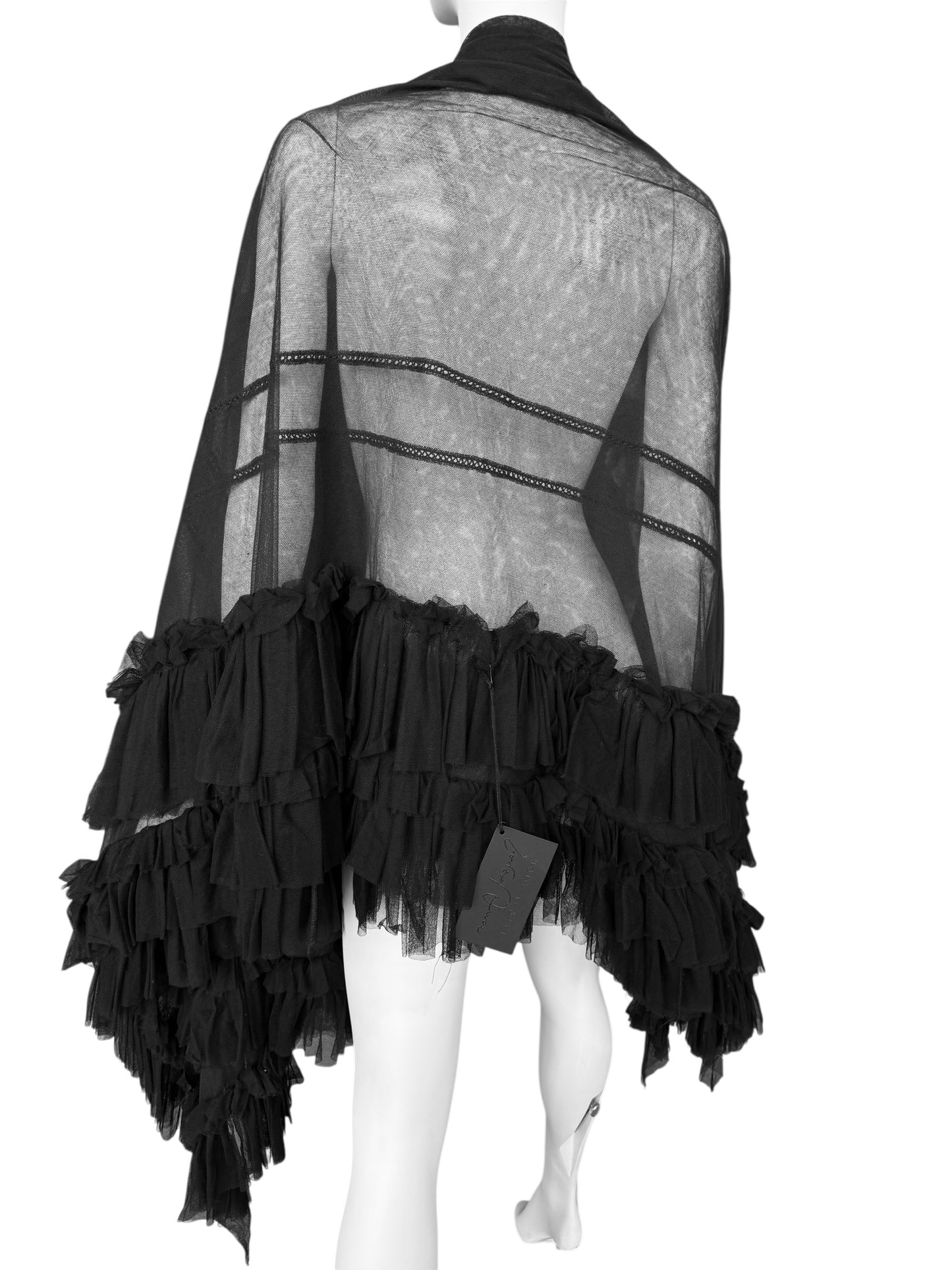 FAYÇAL AMOR FW1994 BLACK TULLE RUFFLES XXL SHAWL
