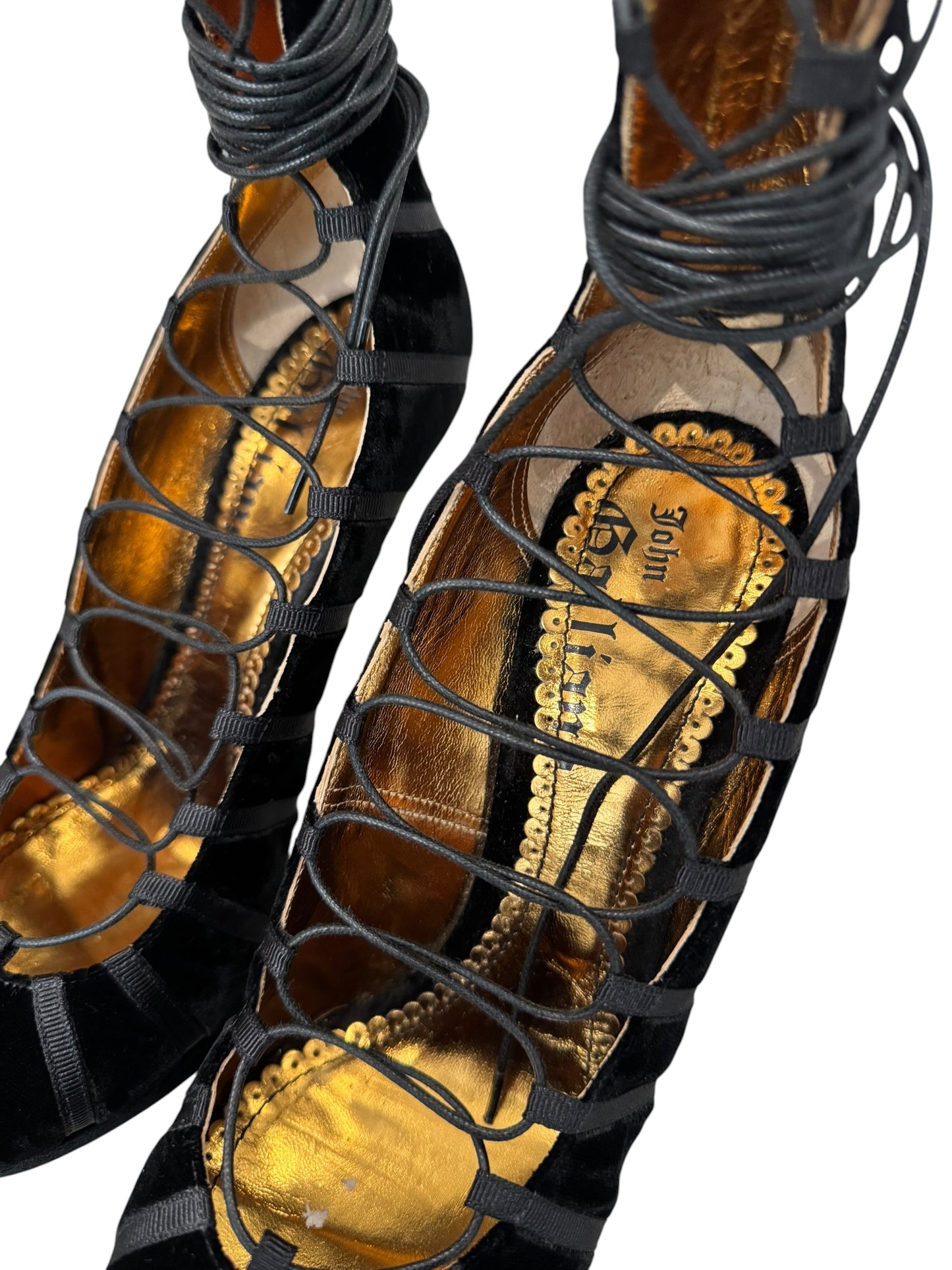 JOHN GALLIANO FW2009 BLACK VELVET LACE-UP HEELS