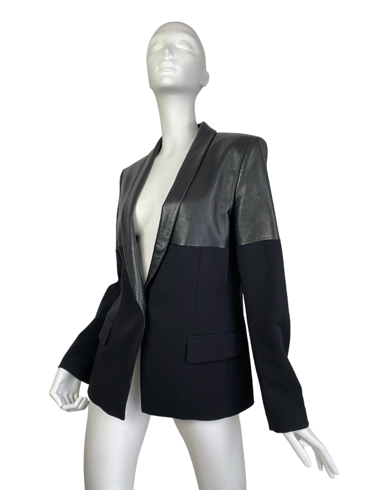 JEAN-PAUL GAULTIER 2000s BLACK LEATHER & WOOL BLAZER