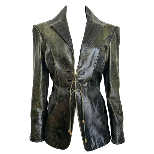 ROBERTO CAVALLI FW1999 DARK GREEN LEATHER BLAZER