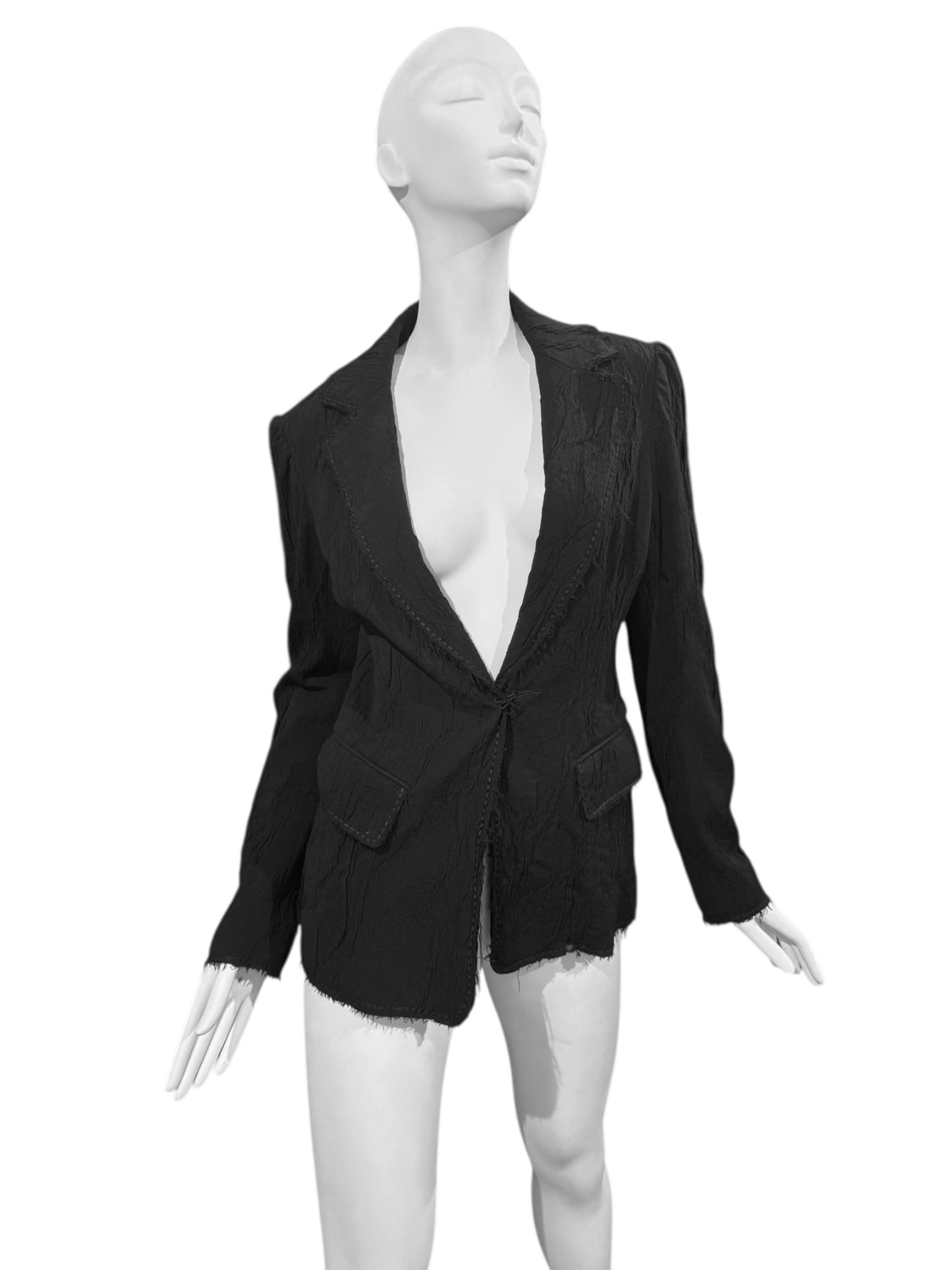 PLEIN SUD FW2005 BLACK WOOL CRINKLED BLAZER