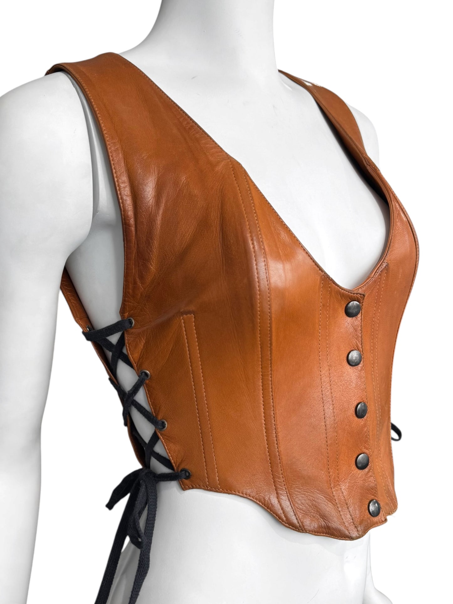 PLEIN SUD SS1990 BROWN LEATHER LACE-UP CORSET