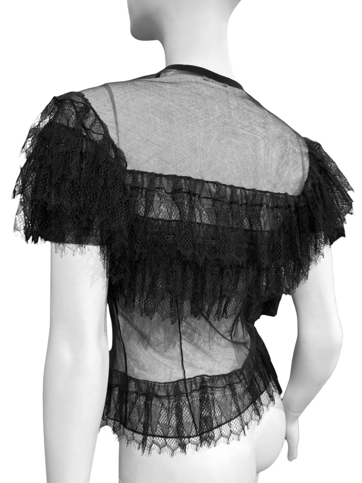 ALAÏA SS2016 BLACK TULLE & LACE SHEER TOP