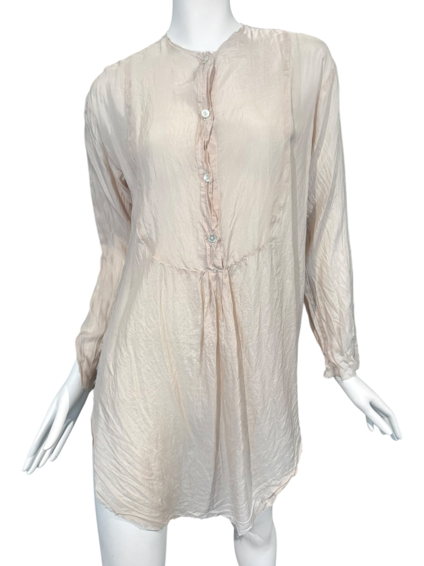 ELENA DAWSON 2010s PALE BLUSH SILK CRINKLED VICTORIAN-STYLE BLOUSE
