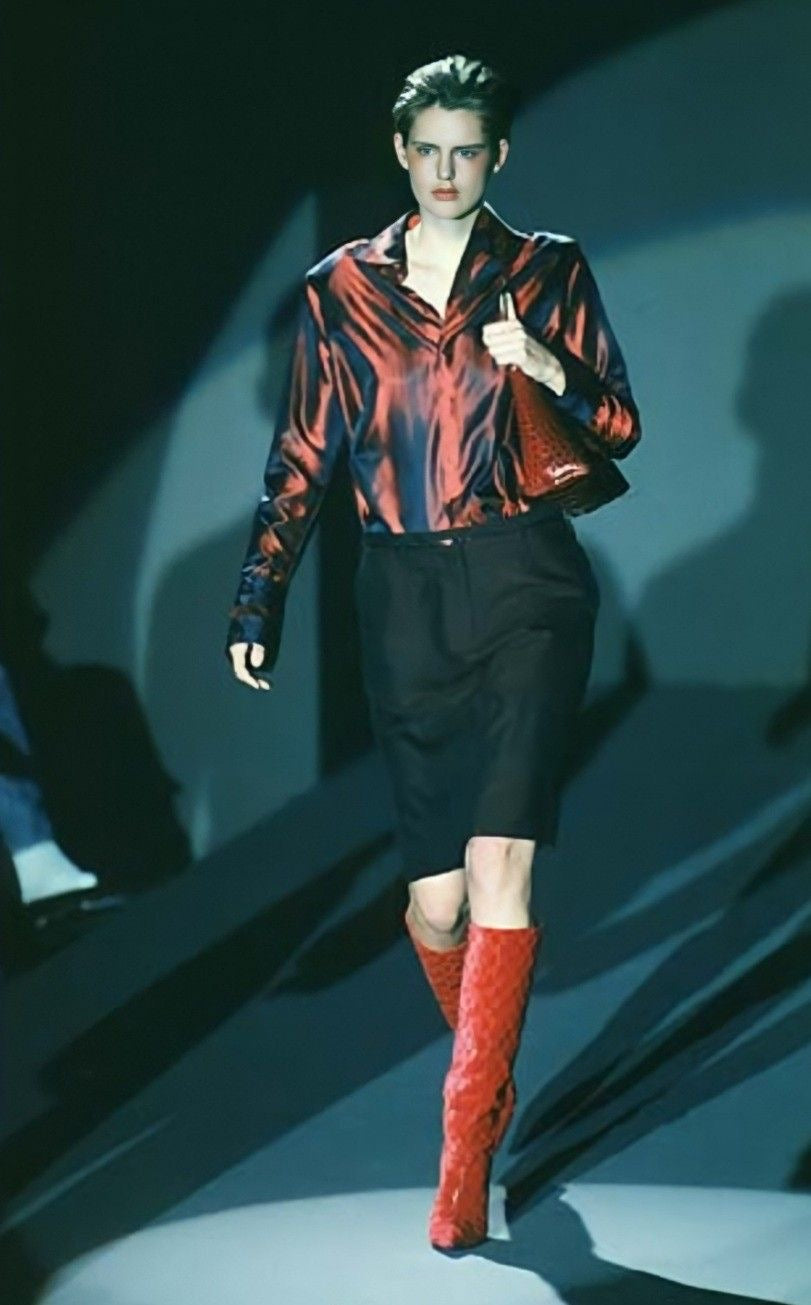 GUCCI FW1997 BY TOM FORD RED VELVET ‘GG’ MONOGRAM BOOTS