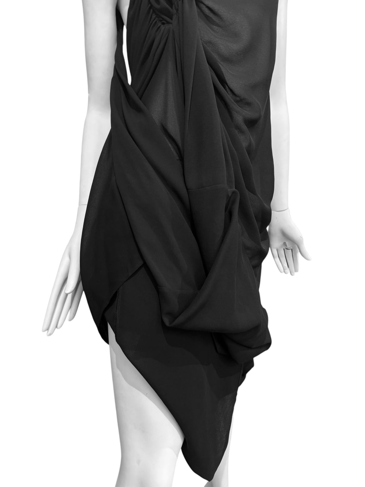 JUNYA WATANABE FW2009 BLACK SHEER ASYMMETRICAL DRAPED MIDI DRESS
