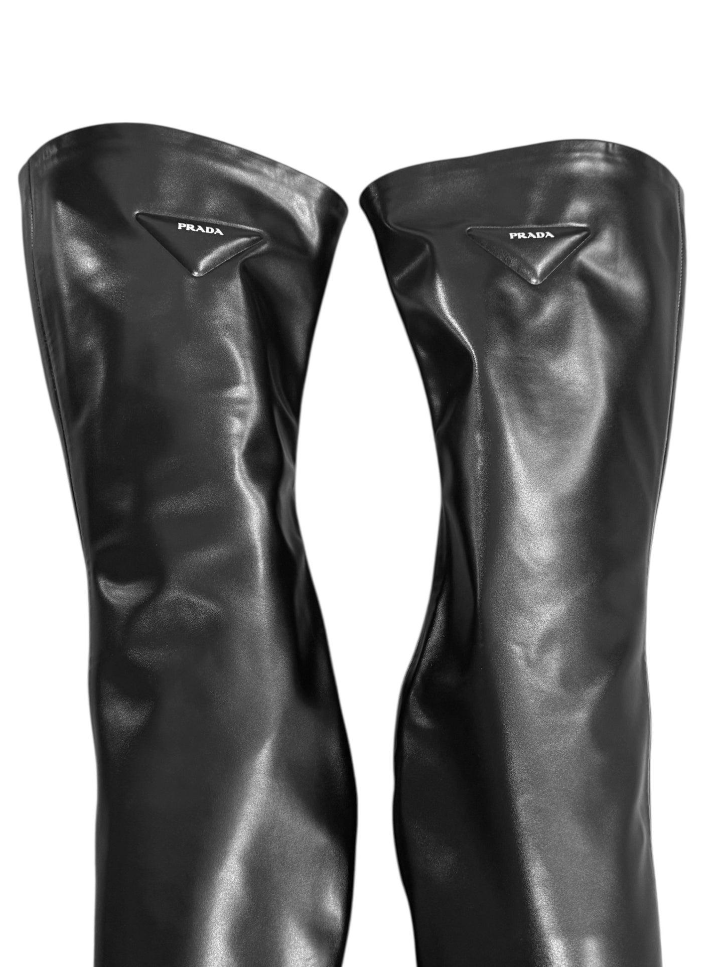 PRADA FW2021 BY MIUCCIA PRADA & RAF SIMONS BLACK OVER-THE-KNEE PLATFORM BOOTS