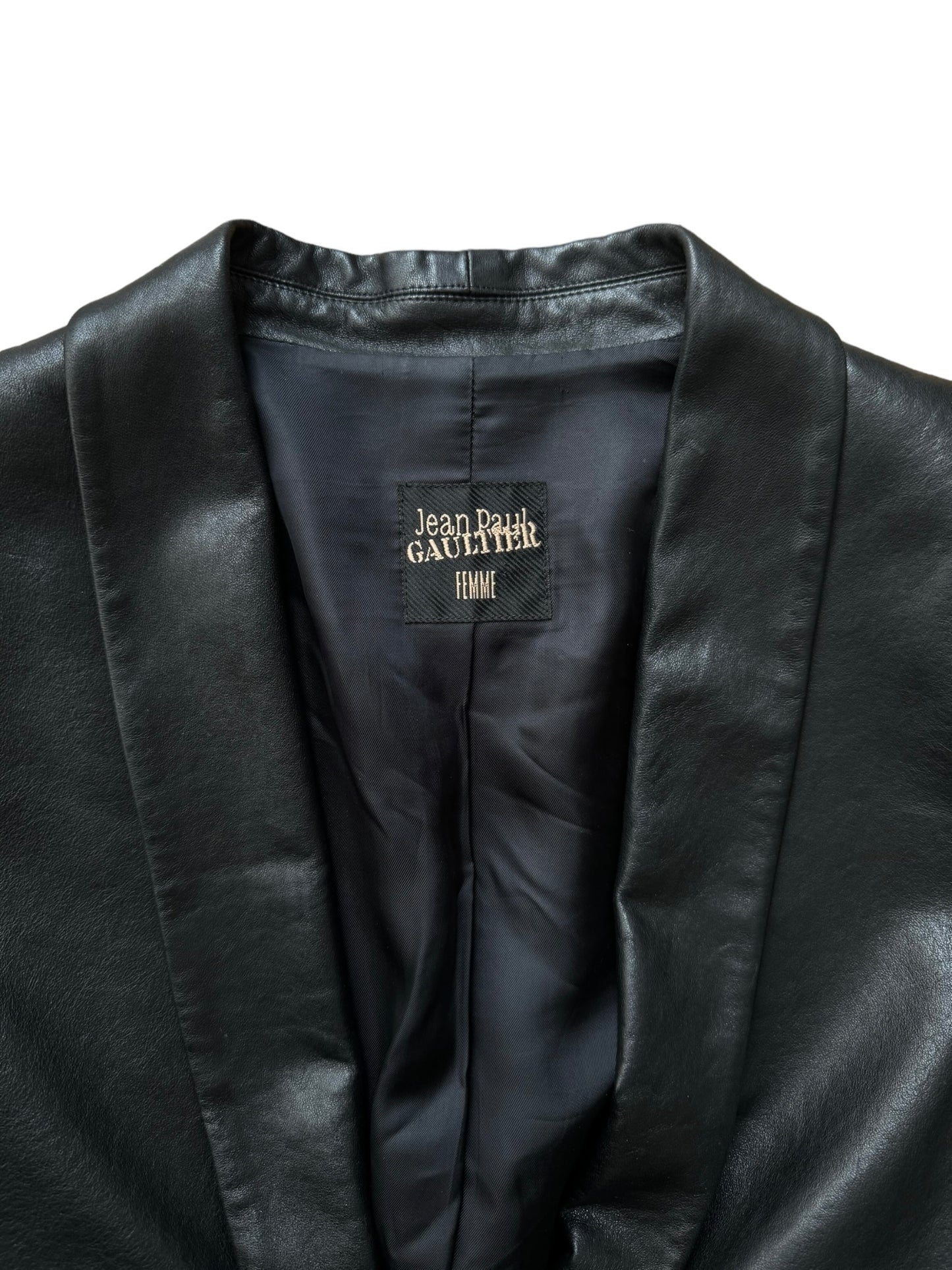 JEAN-PAUL GAULTIER 2000s BLACK LEATHER & WOOL BLAZER