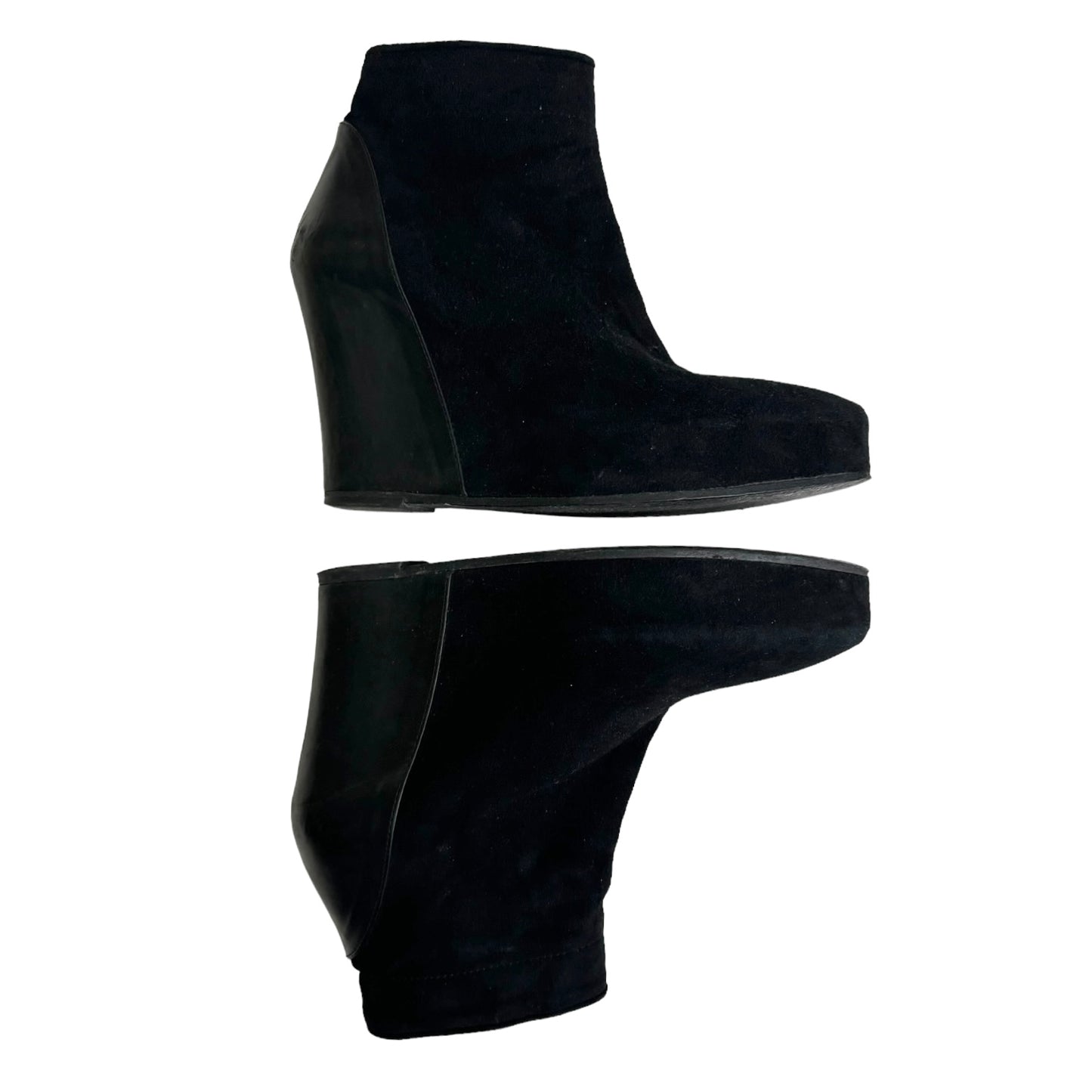 ANN DEMEULEMEESTER SS2011 BLACK LEATHER WEDGE ANKLE BOOTS