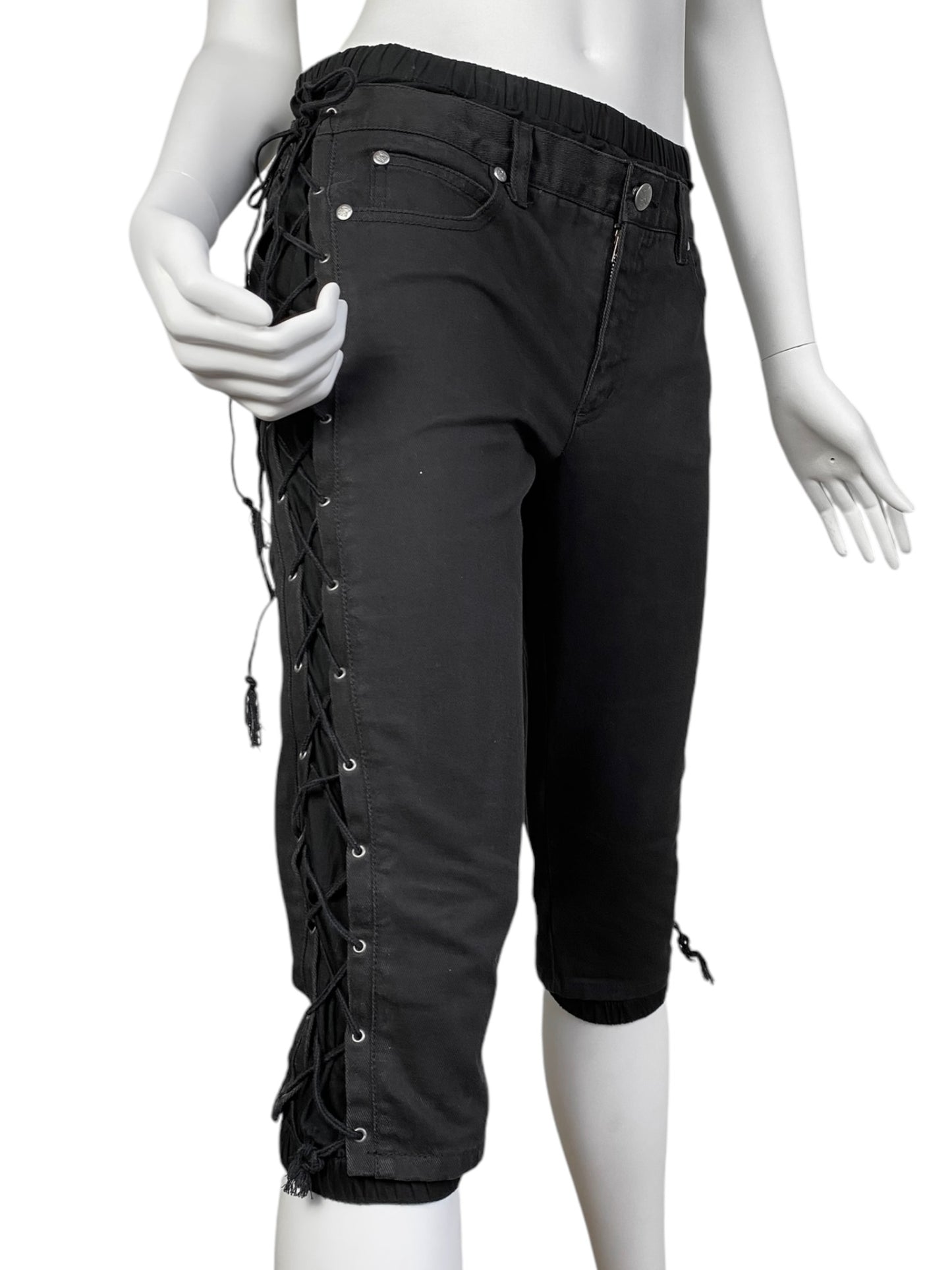 JEAN-PAUL GAULTIER 2000s BLACK LACED UP CAPRI PANTS