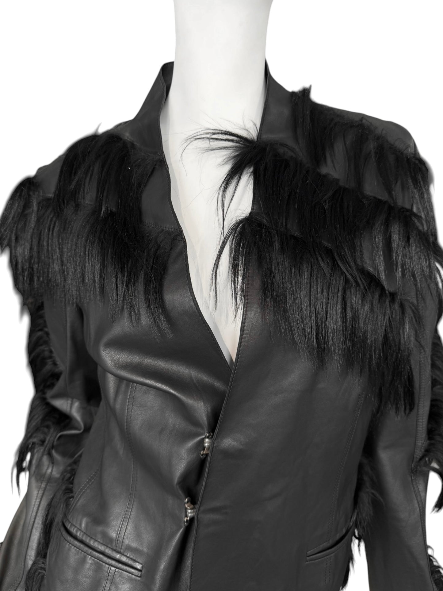 REVILLON FW2003 BY RICK OWENS BLACK LEATHER & MONKEY FUR JACKET