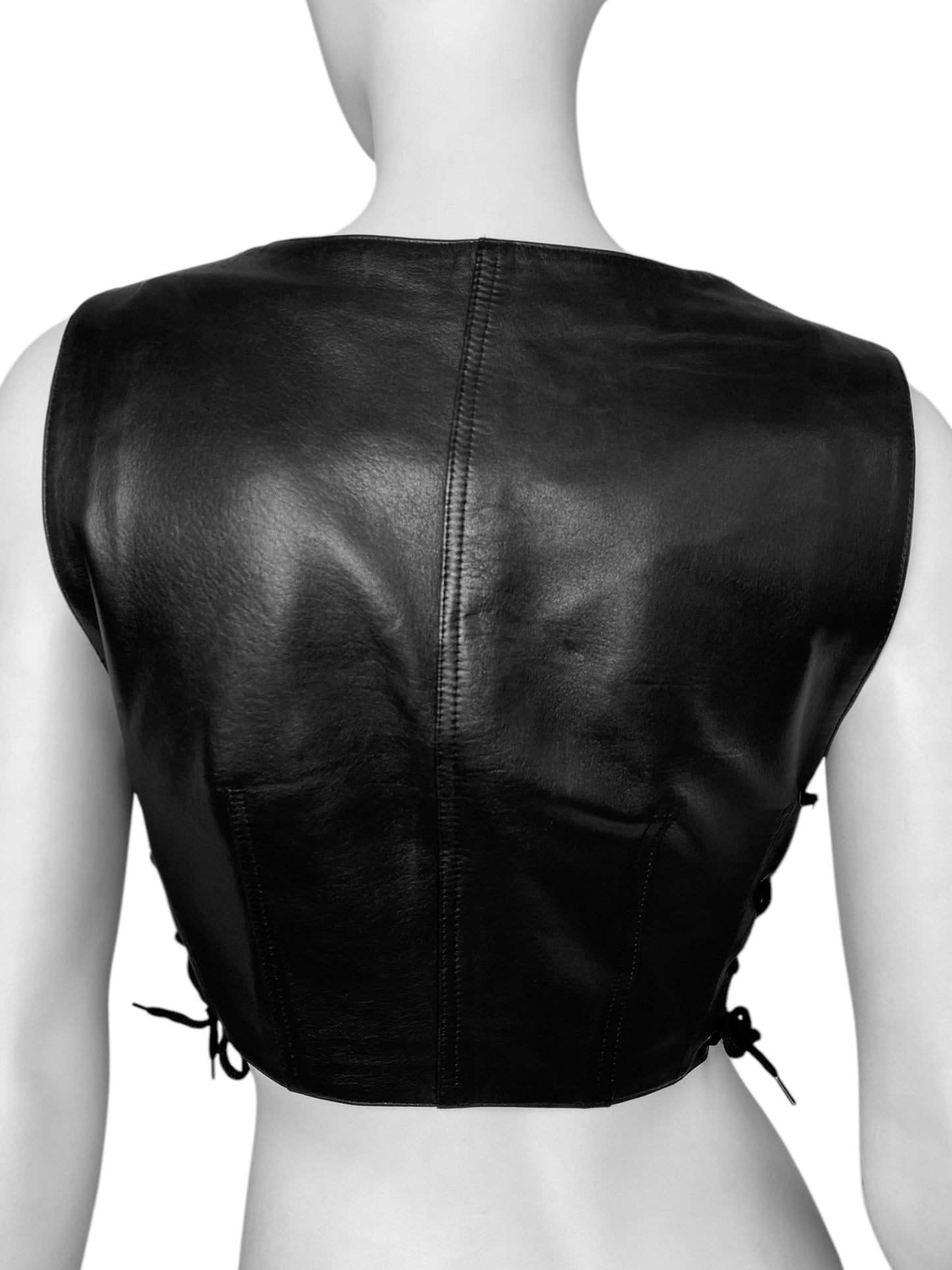 PLEIN SUD SS1992 BLACK LEATHER SIDE LACE-UP BONDAGE CORSET TOP