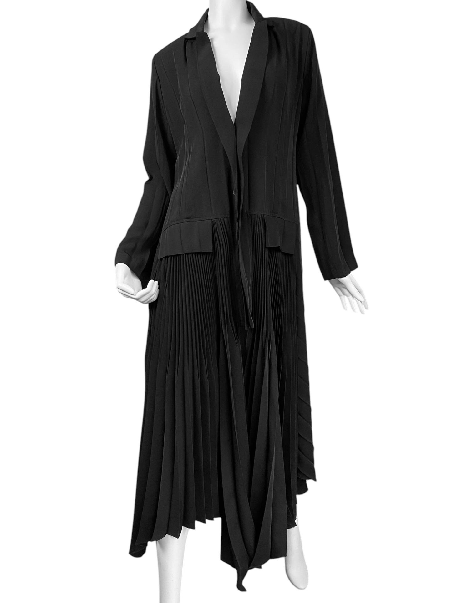 LEIKO 2000s BLACK PLEATED MAXI COAT