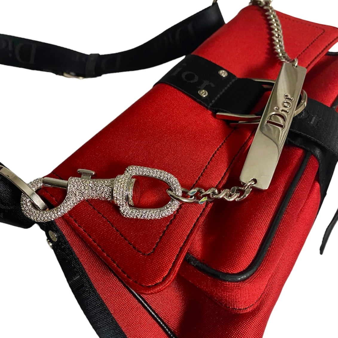 DIOR FW2003 BY GALLIANO RED SATIN HARDCORE SHOULDER BAG