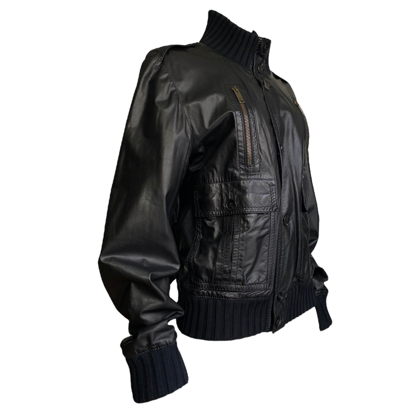 GUCCI 2006 BY FRIDA GIANNINI BLACK LEATHER BOMBER