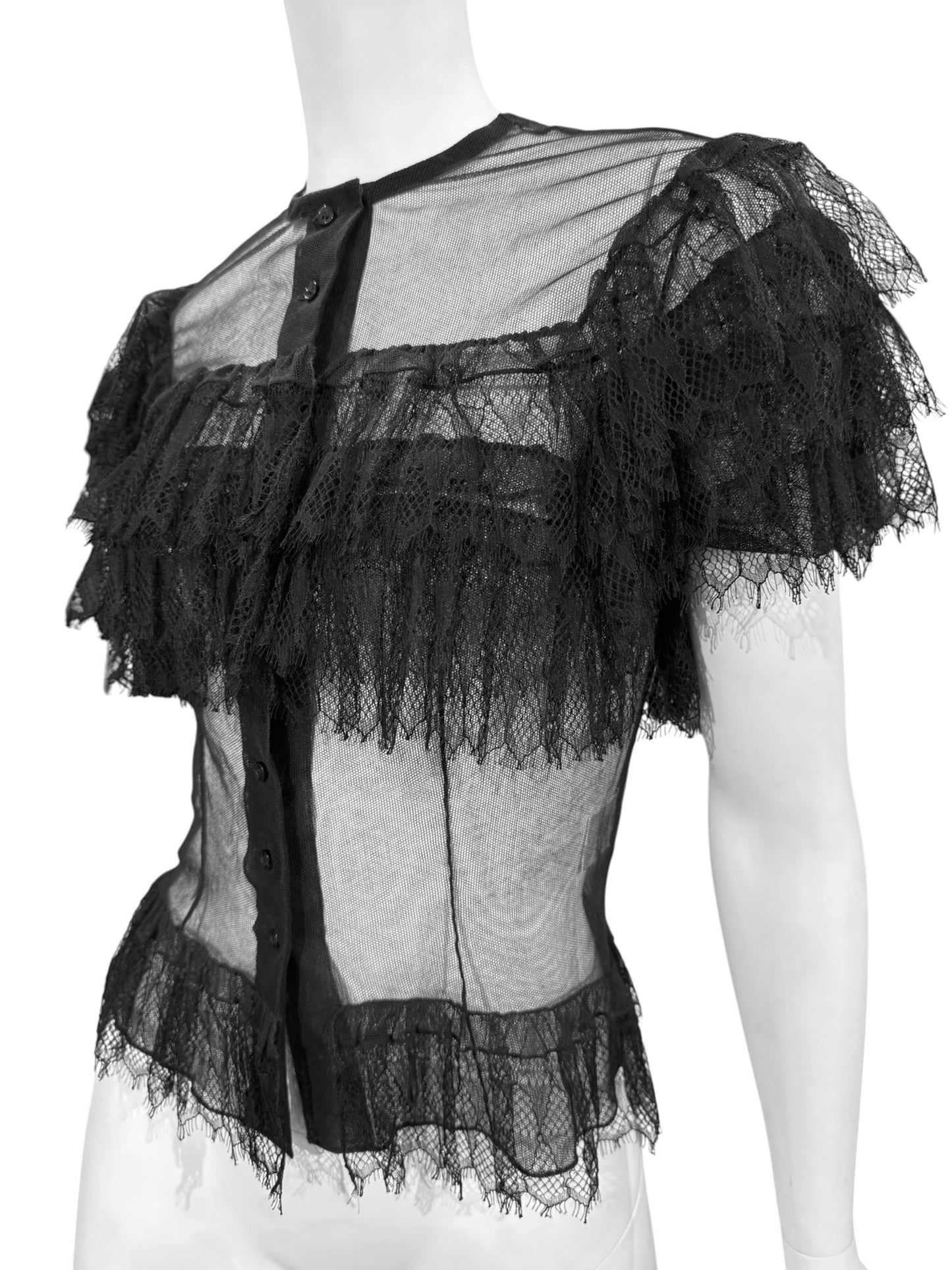 ALAÏA SS2016 BLACK TULLE & LACE SHEER TOP