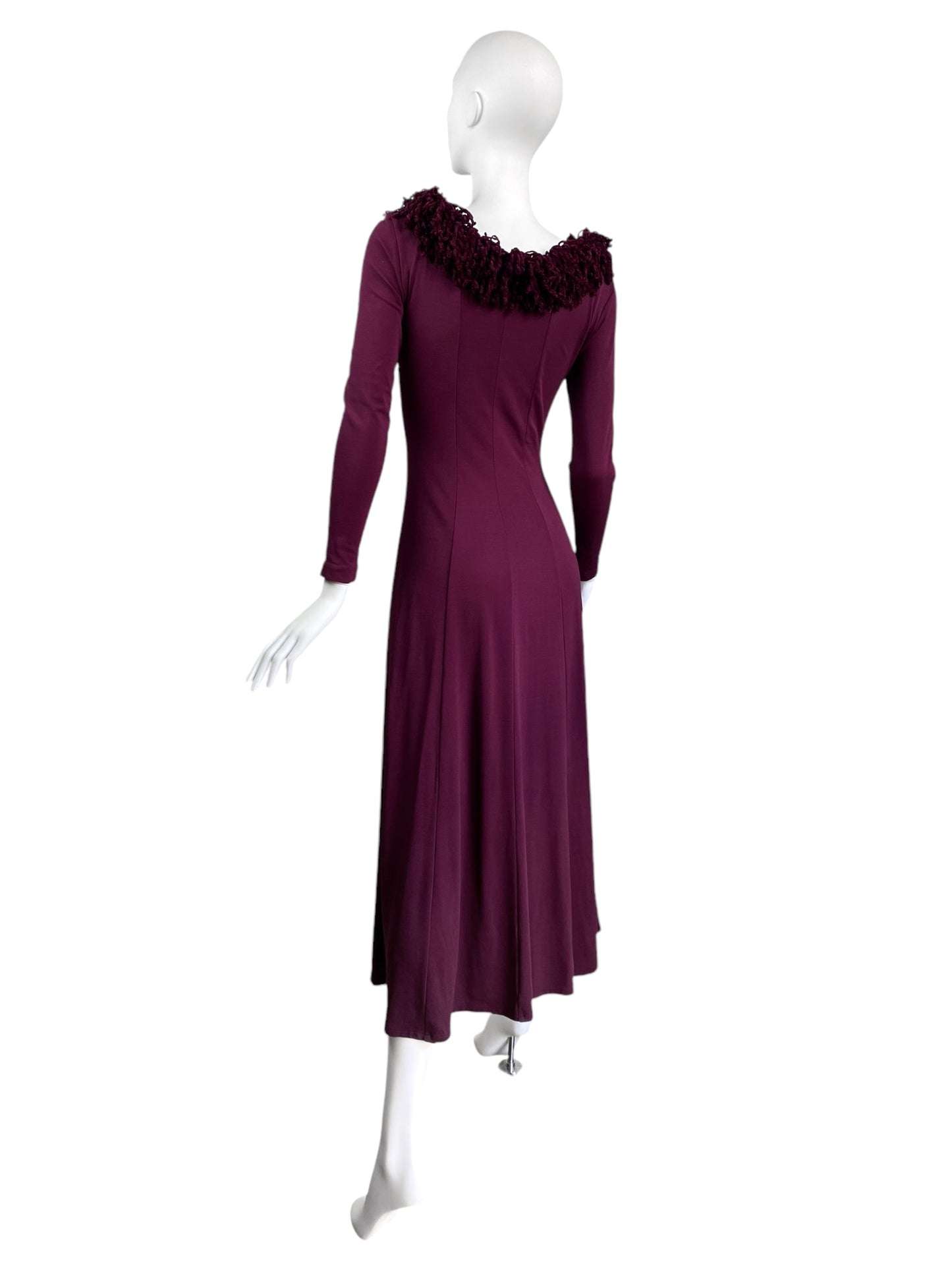 PLEIN SUD FW1992 DARK PURPLE FRINGES COLLAR SPLIT MAXI DRESS