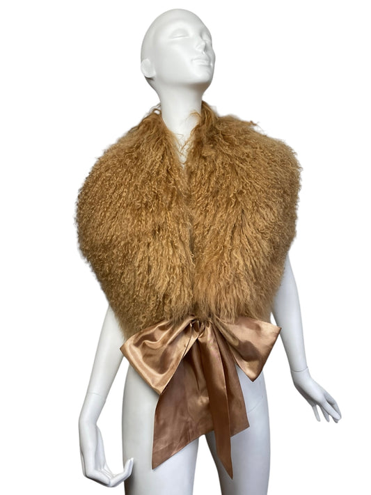 2000s GOLDEN MONGOLIAN LAMB FUR & SATIN BOW COLLAR