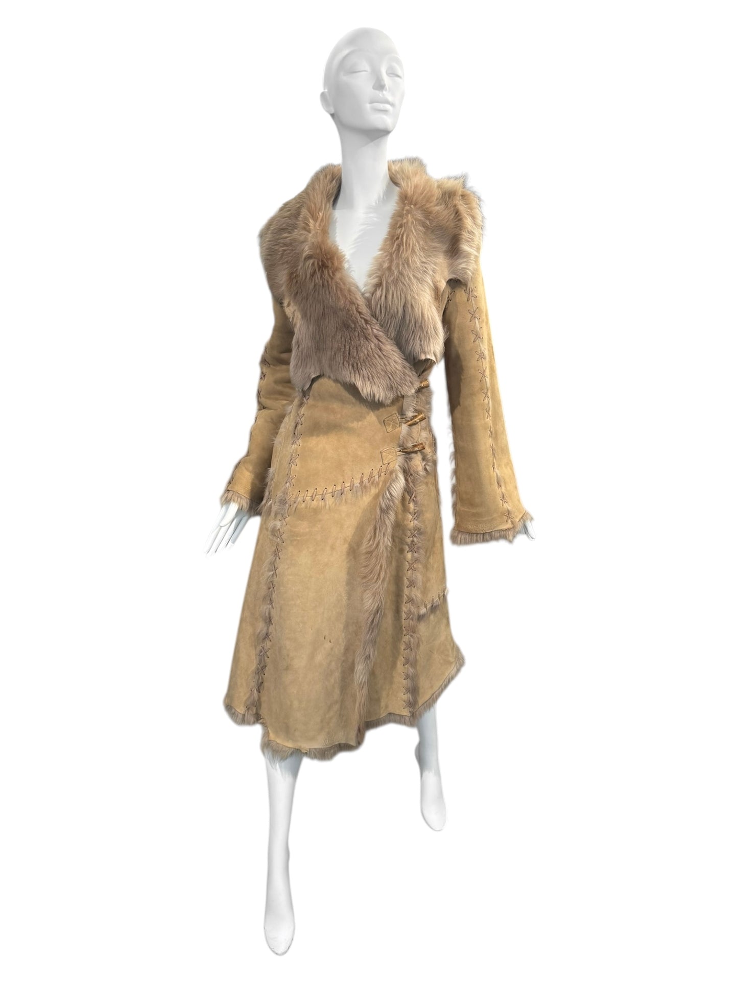 ALEXANDER MCQUEEN FW1999 «THE OVERLOOK» BROWN LACE-UP SHEARLING COAT