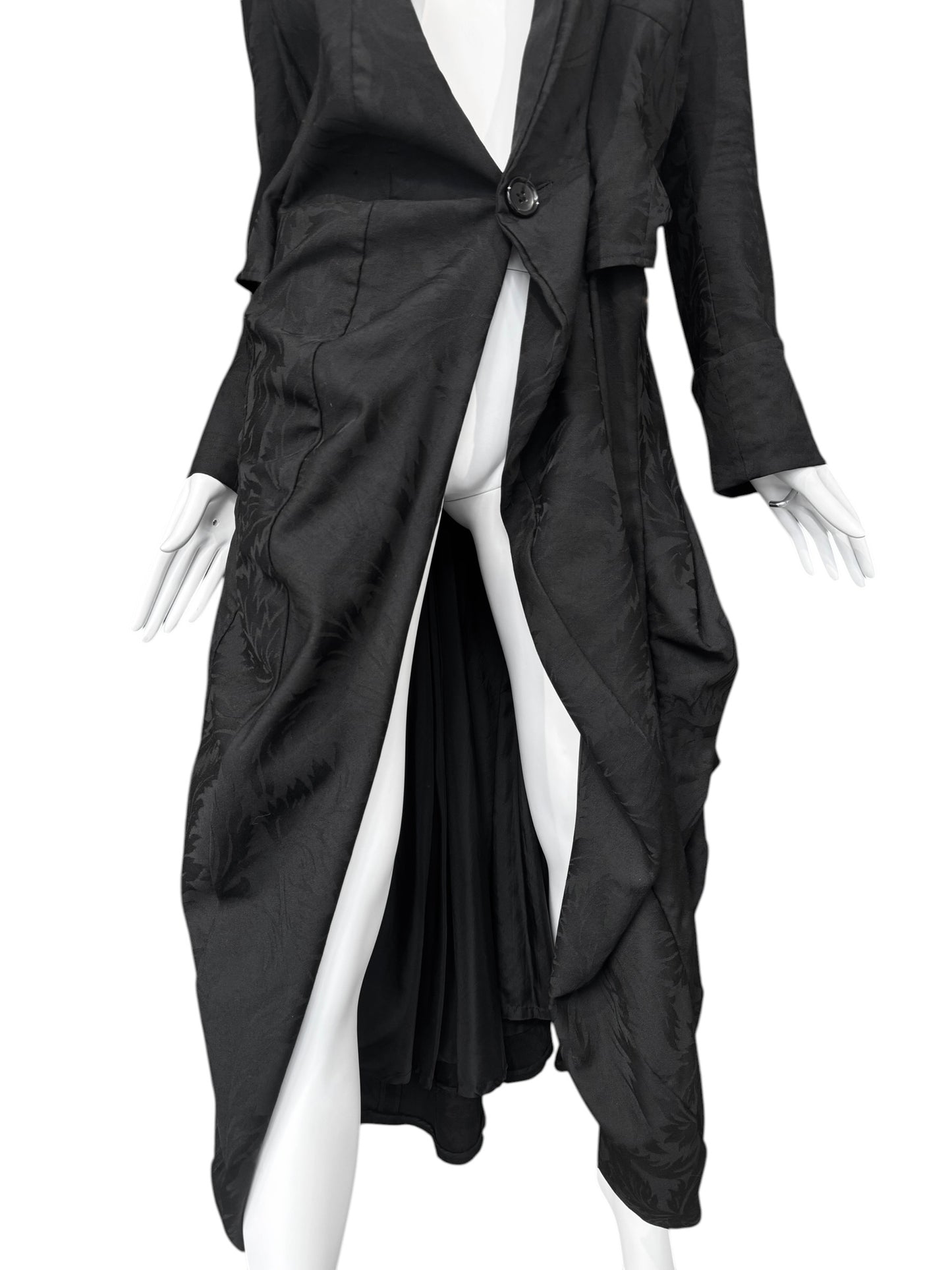 JUNYA WATANABE SS2007 BLACK WOOL JACQUARD VICTORIAN-INSPIRED COAT
