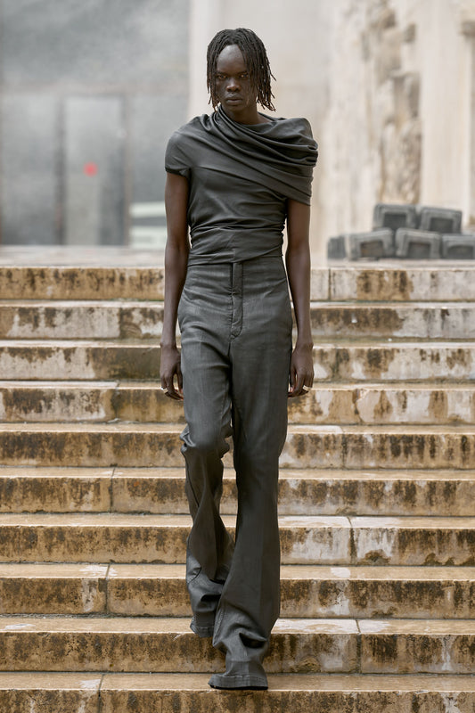 RICK OWENS SS2024 «LIDO» BLACK LEATHER DRAPED TANK TOP