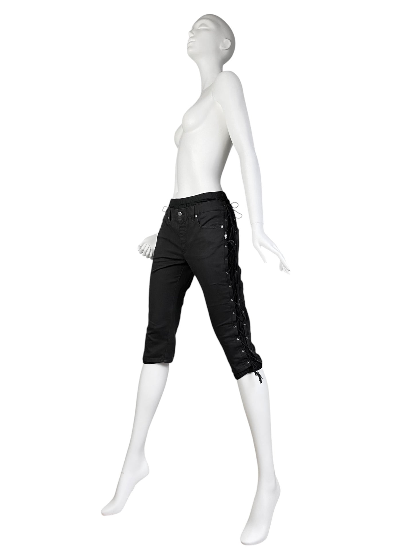 JEAN-PAUL GAULTIER 2000s BLACK LACED UP CAPRI PANTS