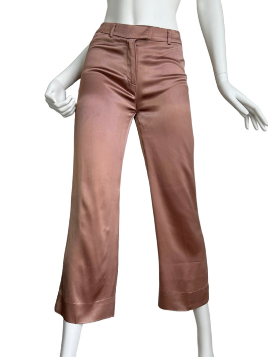 FAYÇAL AMOR SS2003 ROSE GOLD SATIN WIDE LEG CAPRI PANTS