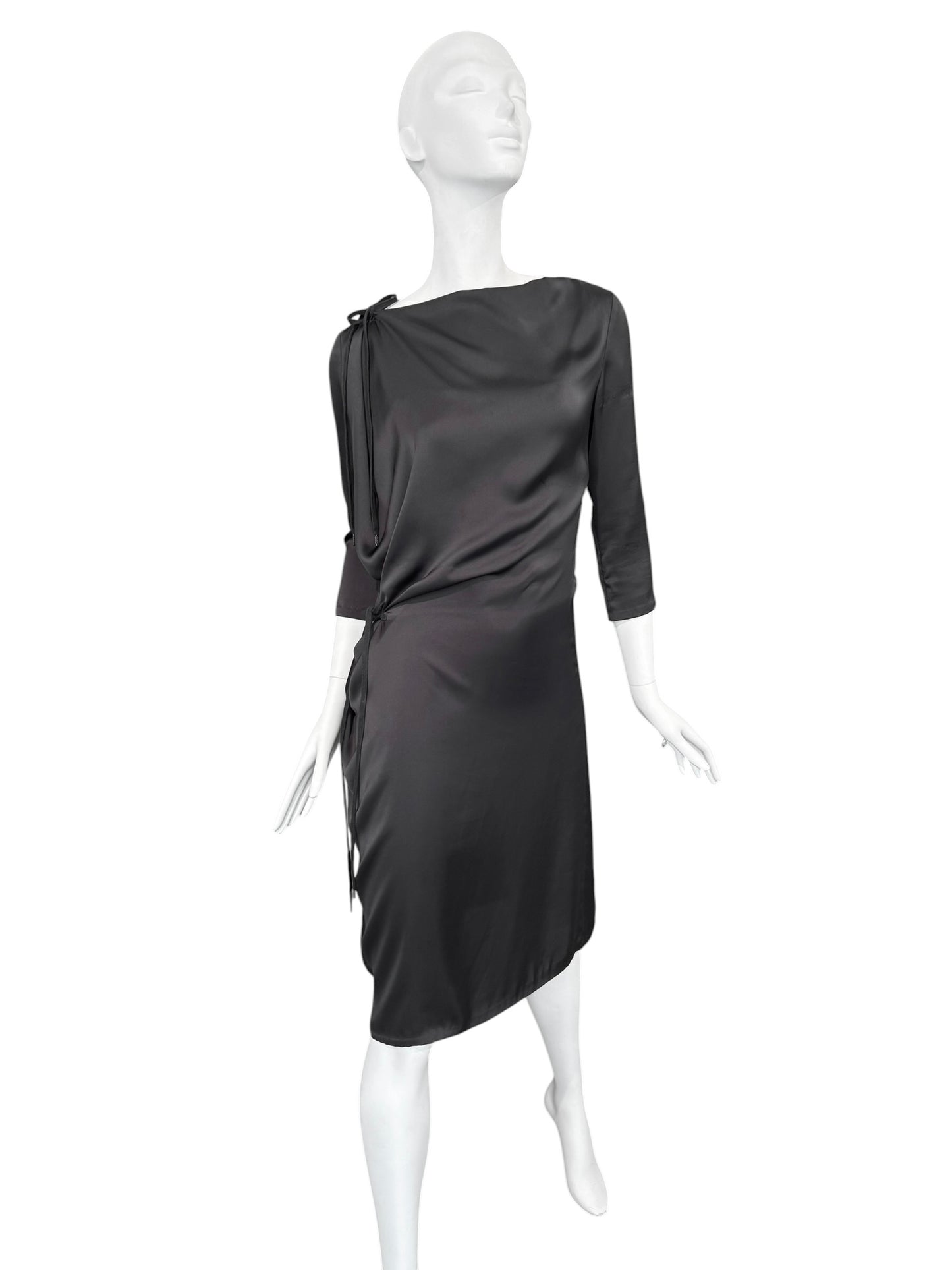 A.F. VANDEVORST RESORT 2010 BLACK SILK WRAP MIDI DRESS