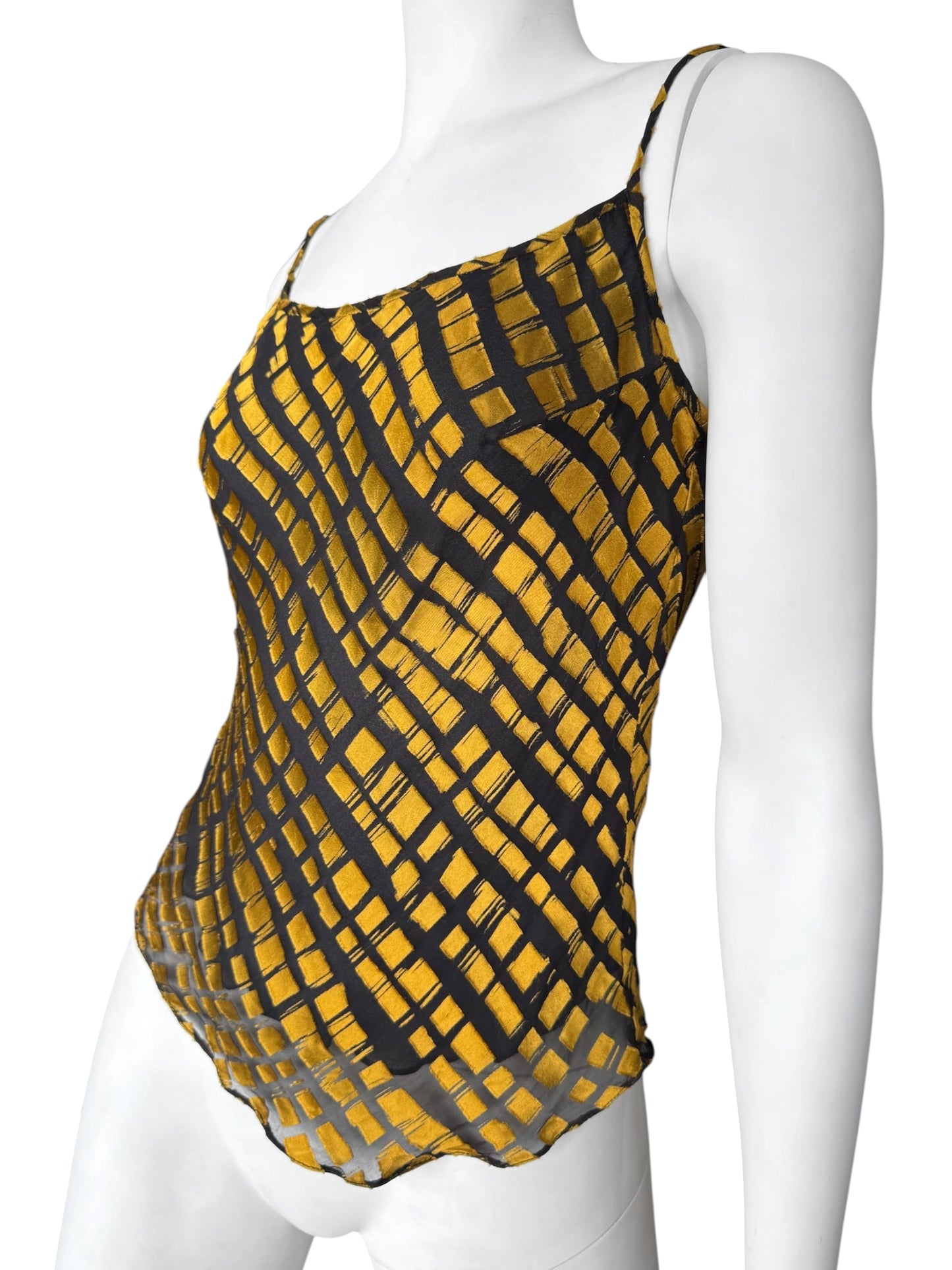 PLEIN SUD SUN 1990s BLACK & GOLD SILK TANK TOP