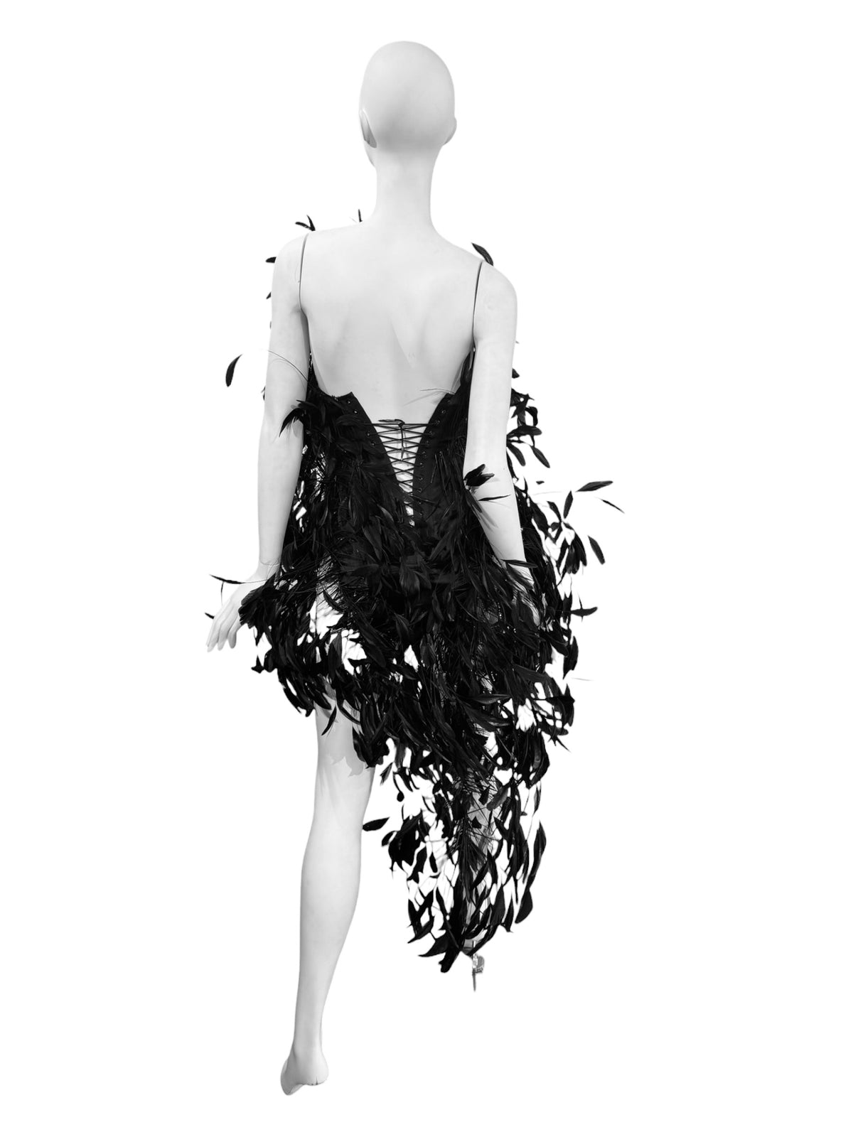 ALEXANDRE VAUTHIER HAUTE COUTURE FW2023 BLACK GOOSE FEATHER CORSET BODYSUIT