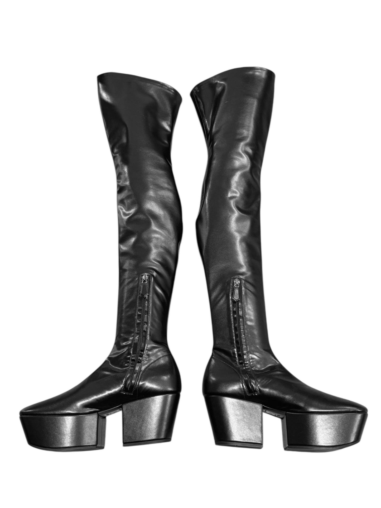 PRADA FW2021 BY MIUCCIA PRADA & RAF SIMONS BLACK OVER-THE-KNEE PLATFORM BOOTS